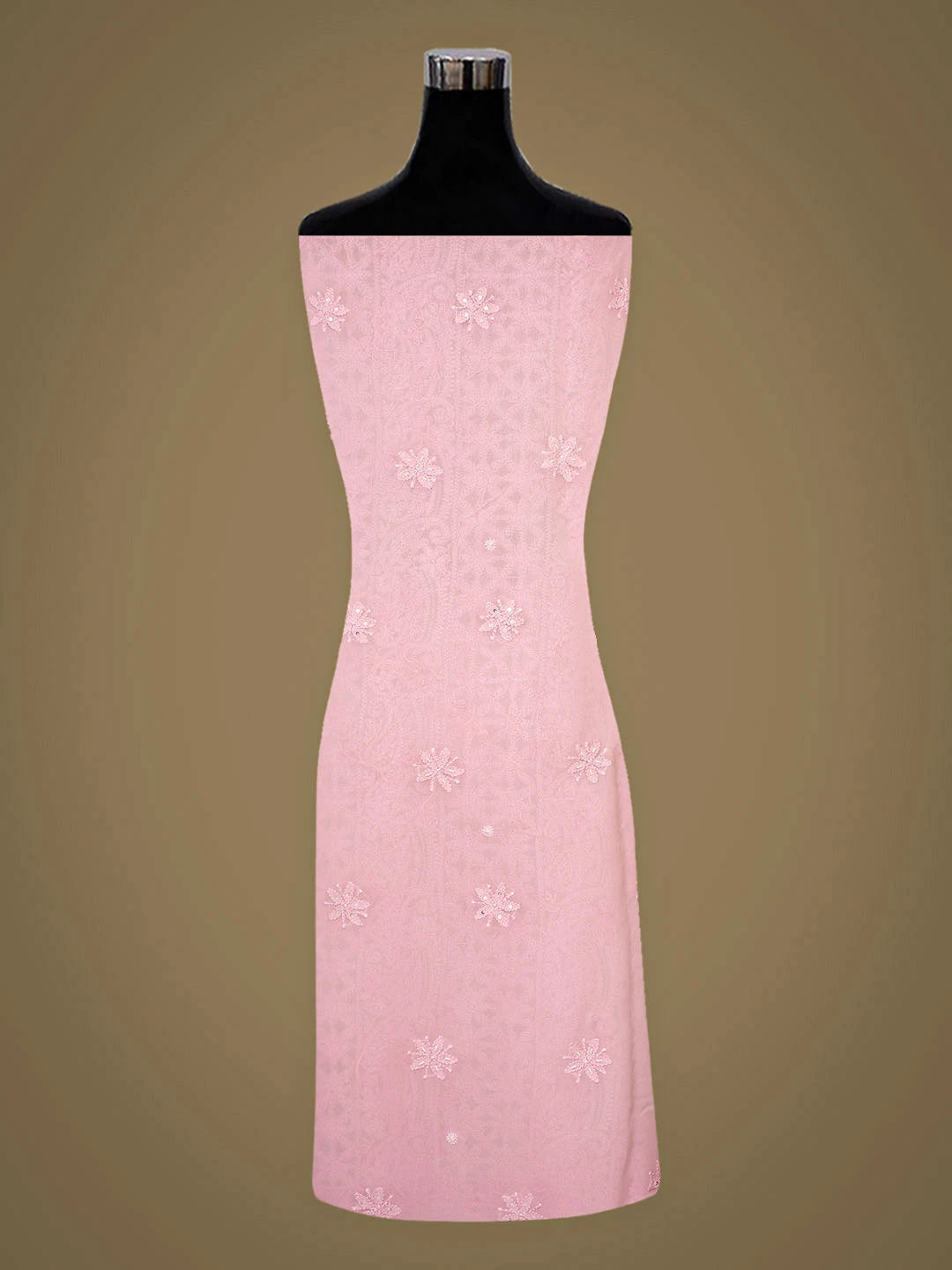 Ada Hand Embroidered Pink Viscose Georgette Lucknowi Chikankari Unstitched Kurta Dupatta Set With Pearl Work 01A957823