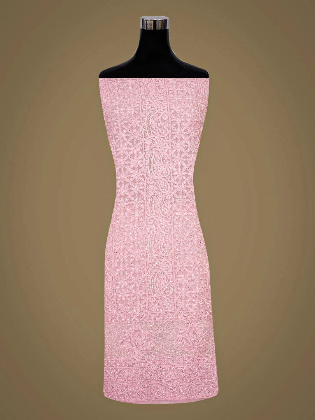 Ada Hand Embroidered Pink Viscose Georgette Lucknowi Chikankari Unstitched Kurta Dupatta Set With Pearl Work 01A957823