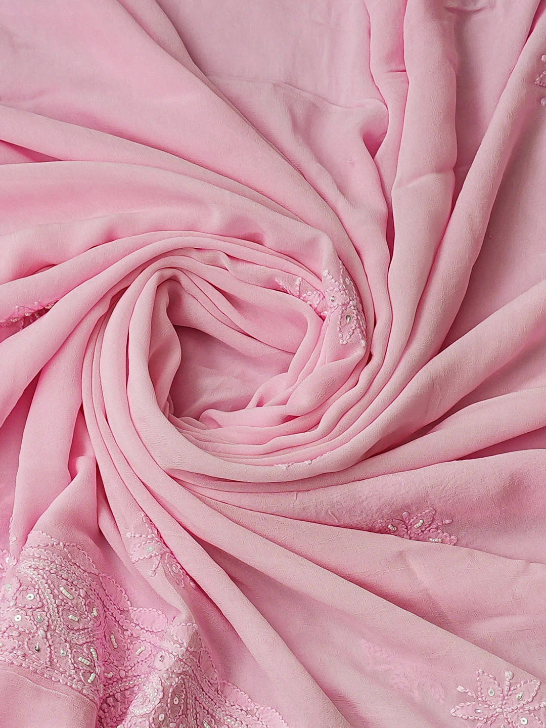 Ada Hand Embroidered Pink Viscose Georgette Lucknowi Chikankari Unstitched Kurta Dupatta Set With Pearl Work 01A957823