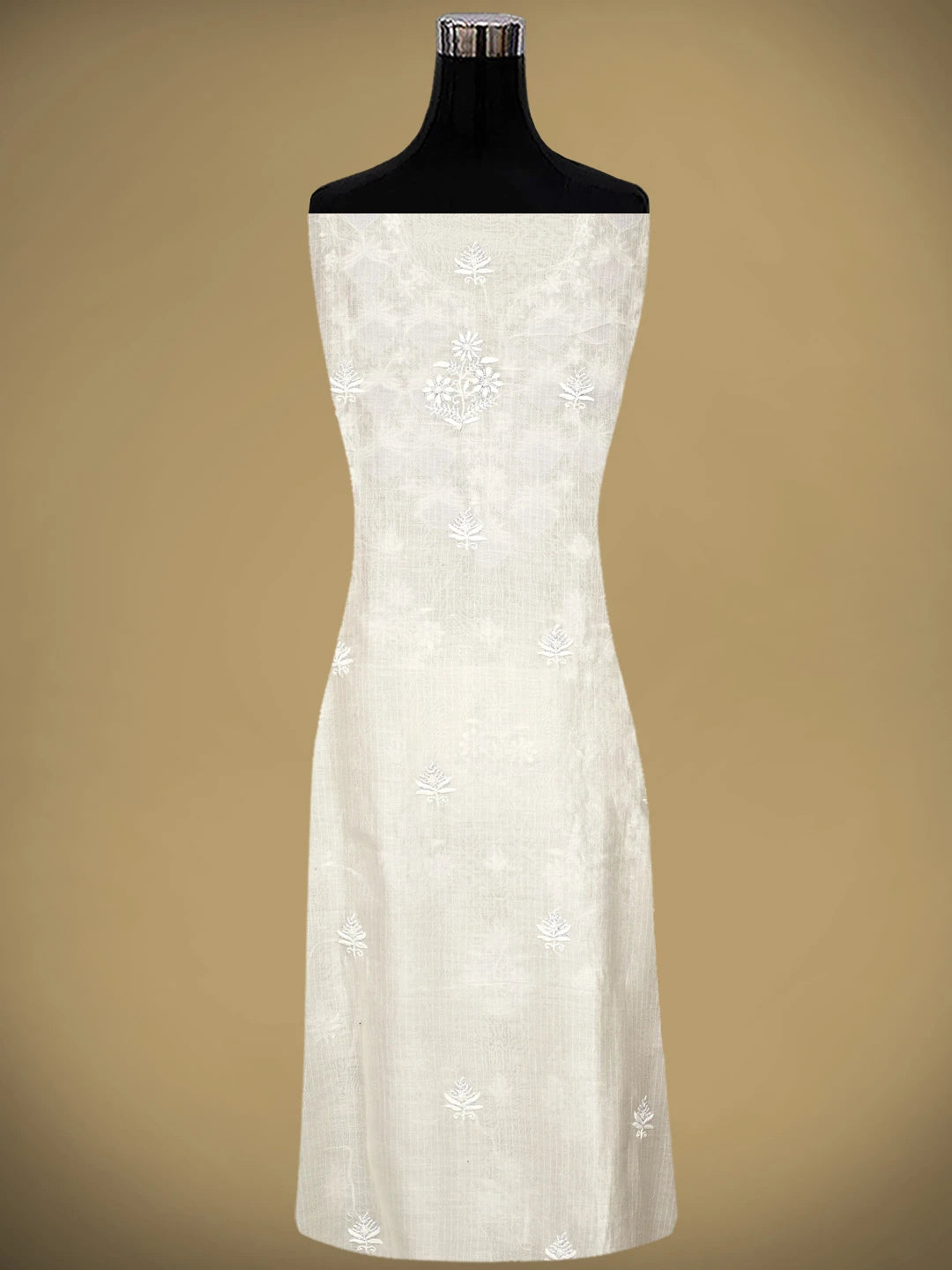 Ada Hand Embroidered White Chanderi Lucknowi Chikankari Unstitched Kurta Dupatta Set With Cutdana Work 01A897596