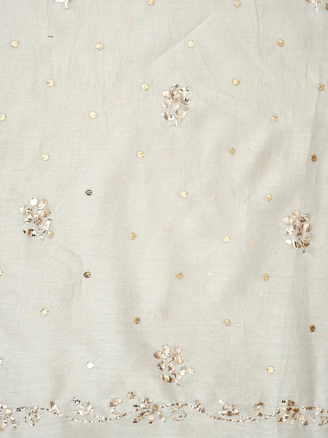 Ada Hand Embroidered White Old Lace Chanderi Lucknowi Chikankari Unstitched Kurta Dupatta Set With Muqaish Work 01A913463