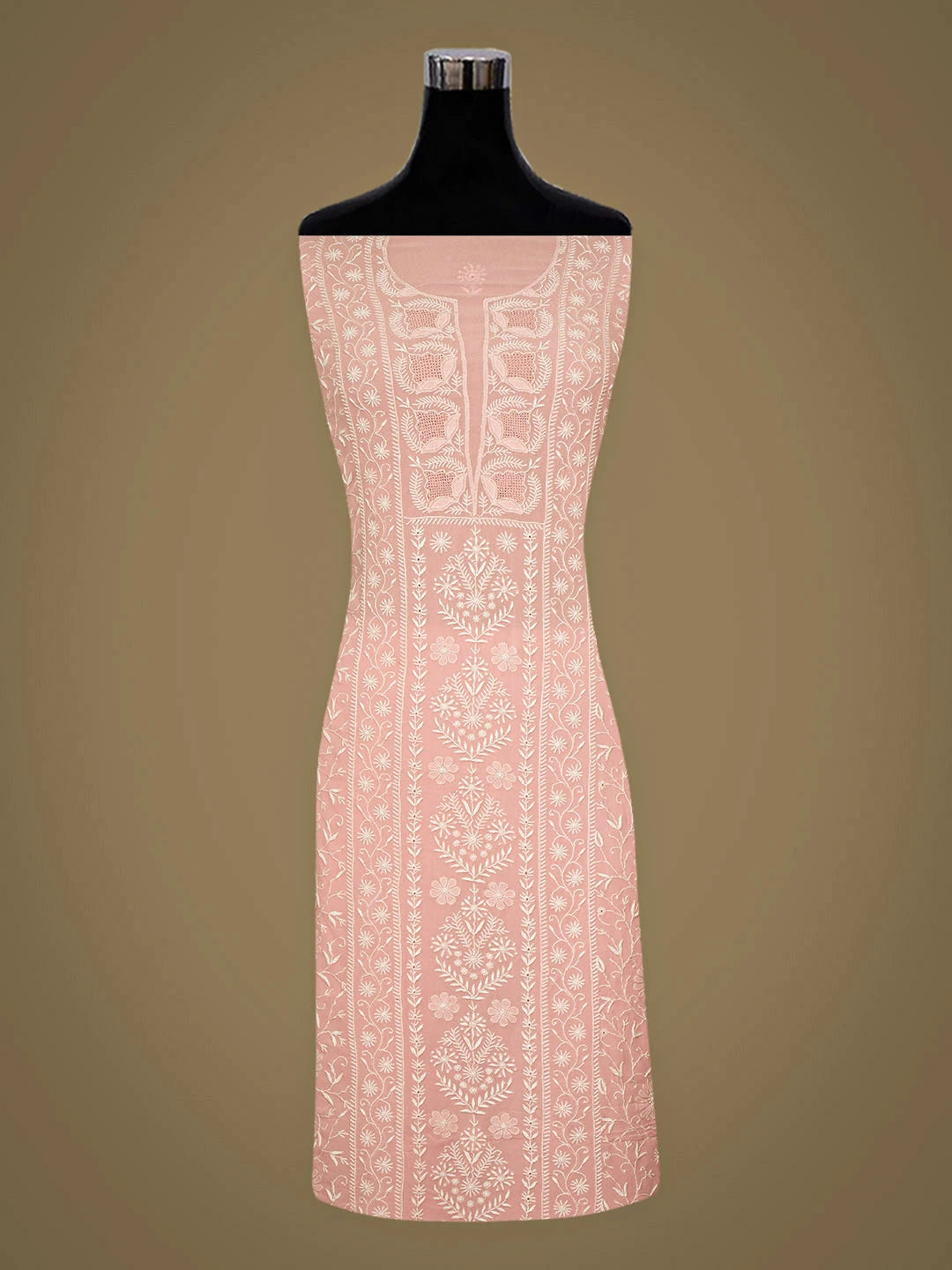 Ada Hand Embroidered Pastel Peach Viscose Georgette Lucknowi Chikankari Unstitched Kurta Dupatta Set 01A961960