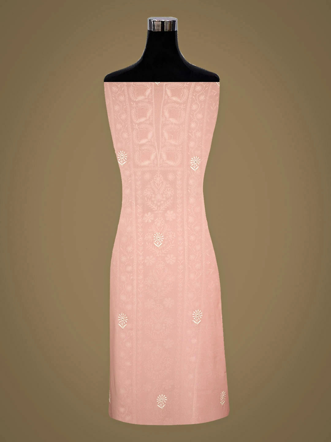 Ada Hand Embroidered Pastel Peach Viscose Georgette Lucknowi Chikankari Unstitched Kurta Dupatta Set 01A961960