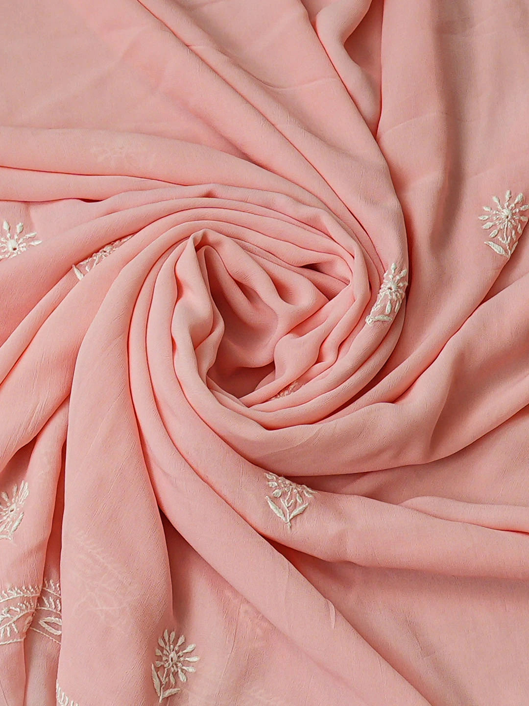 Ada Hand Embroidered Pastel Peach Viscose Georgette Lucknowi Chikankari Unstitched Kurta Dupatta Set 01A961960