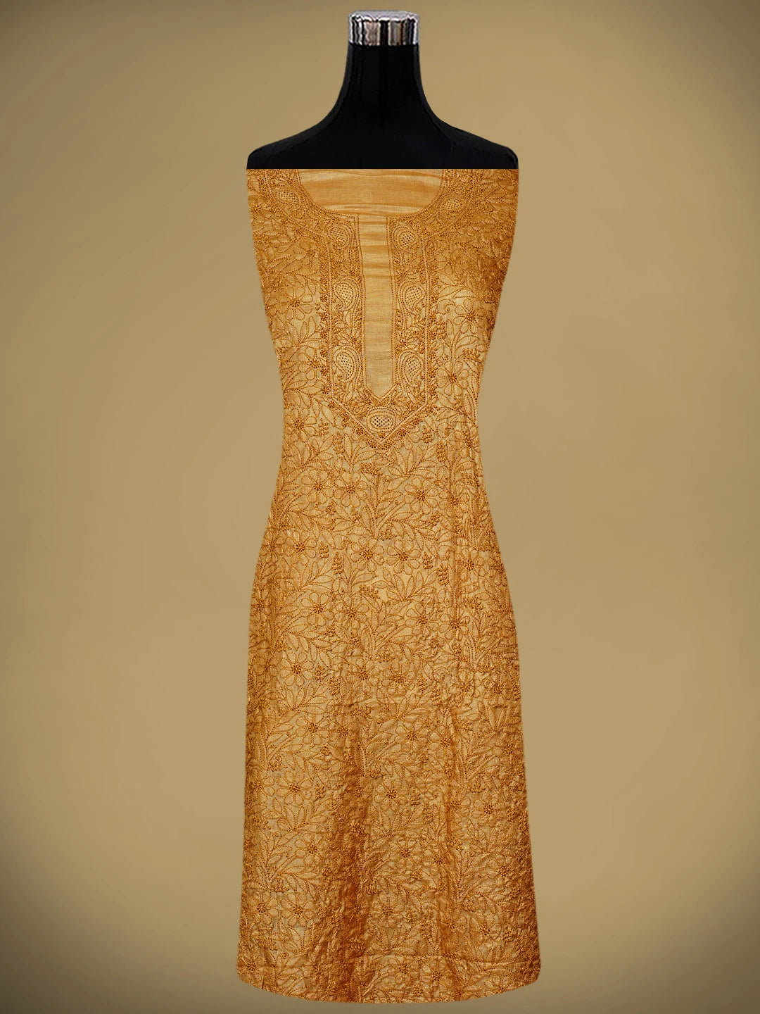 Ada Hand Embroidered Sunlit Clay Brown Silk Lucknowi Chikankari Unstitched Suit Piece 01A965335