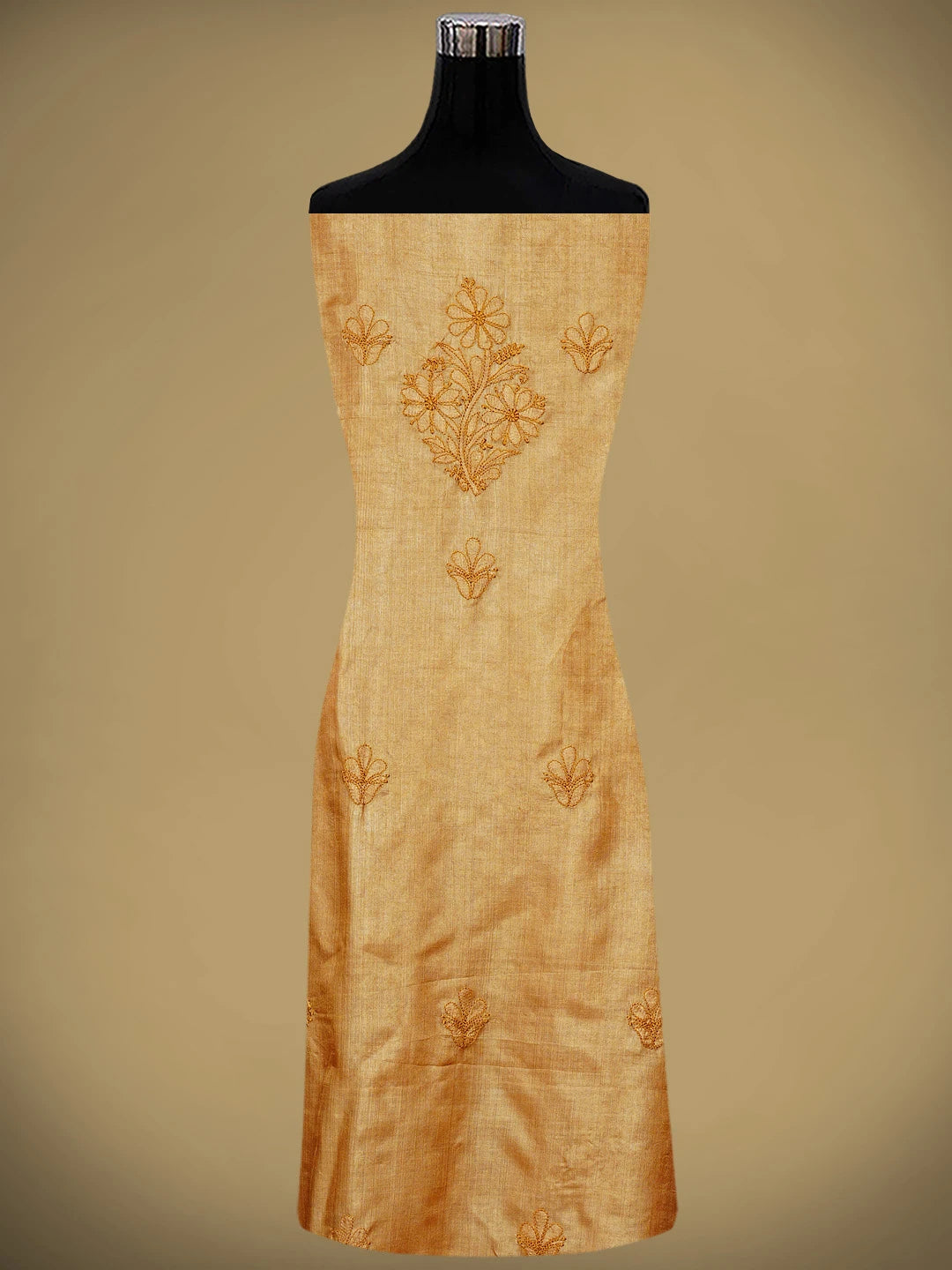 Ada Hand Embroidered Sunlit Clay Brown Silk Lucknowi Chikankari Unstitched Suit Piece 01A965335
