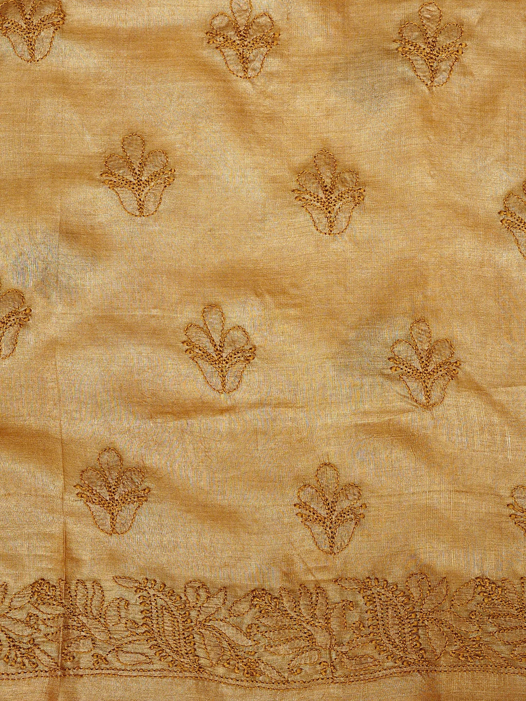 Ada Hand Embroidered Sunlit Clay Brown Silk Lucknowi Chikankari Unstitched Suit Piece 01A965335