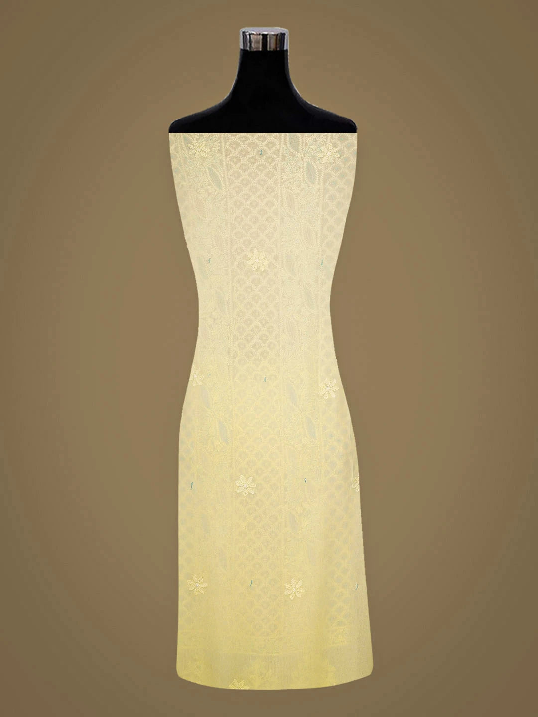 Ada Hand Embroidered Lemon Viscose Gerogette Lucknowi Chikankari Unstitched Kurta Dupatta Set With Cutdana Work 01A816526