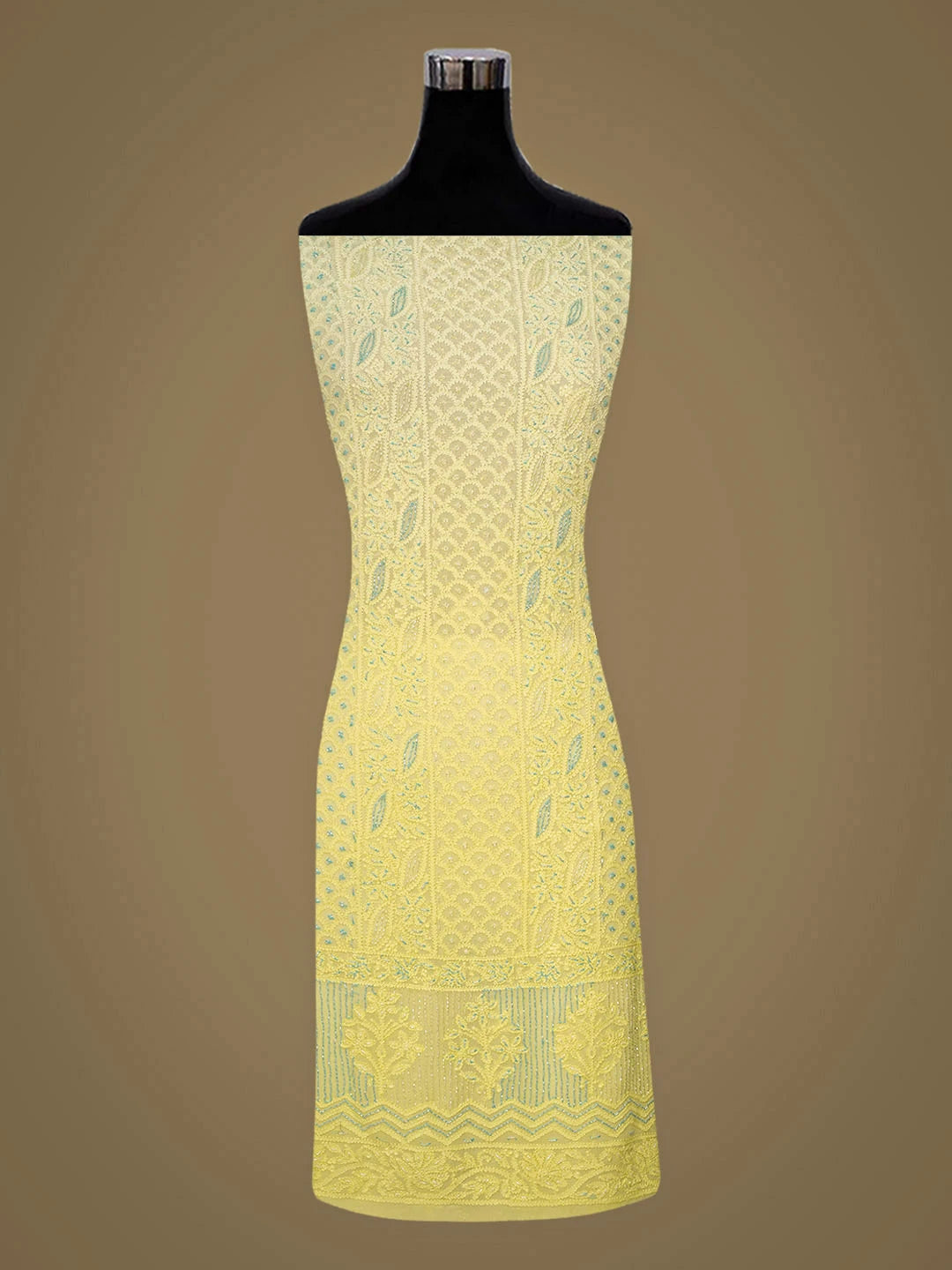 Ada Hand Embroidered Lemon Viscose Gerogette Lucknowi Chikankari Unstitched Kurta Dupatta Set With Cutdana Work 01A816526