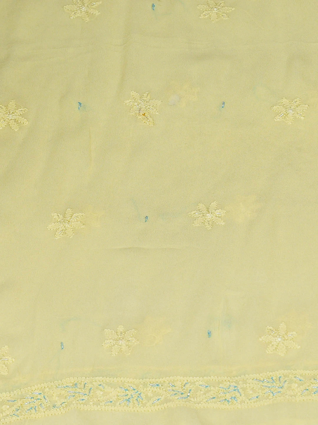 Ada Hand Embroidered Lemon Viscose Gerogette Lucknowi Chikankari Unstitched Kurta Dupatta Set With Cutdana Work 01A816526