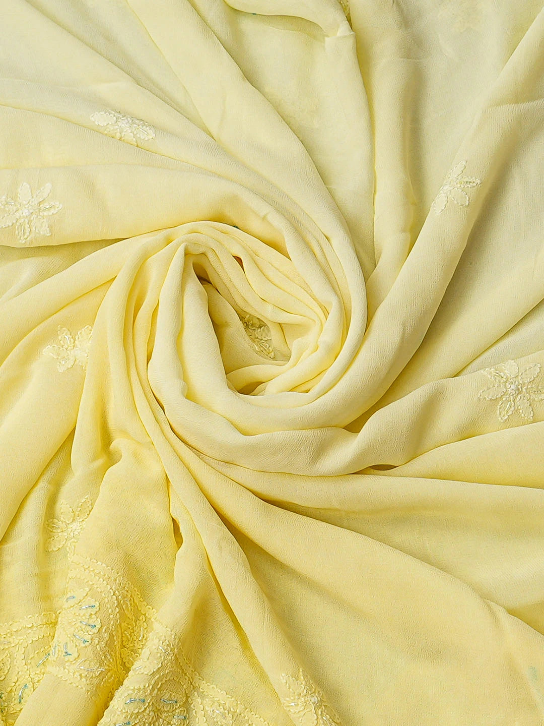 Ada Hand Embroidered Lemon Viscose Gerogette Lucknowi Chikankari Unstitched Kurta Dupatta Set With Cutdana Work 01A816526