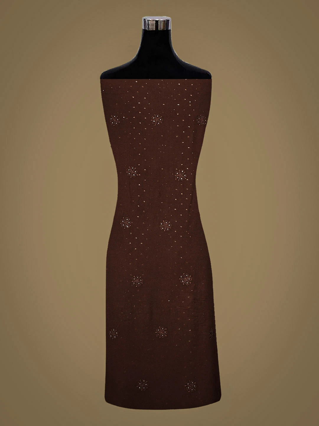 Ada Hand Embroidere Forest Brown Viscose Georgette Lucknowi Chikankari Unstitched Kurta Dupatta Set With Muqaish/Mukaish 01A889832