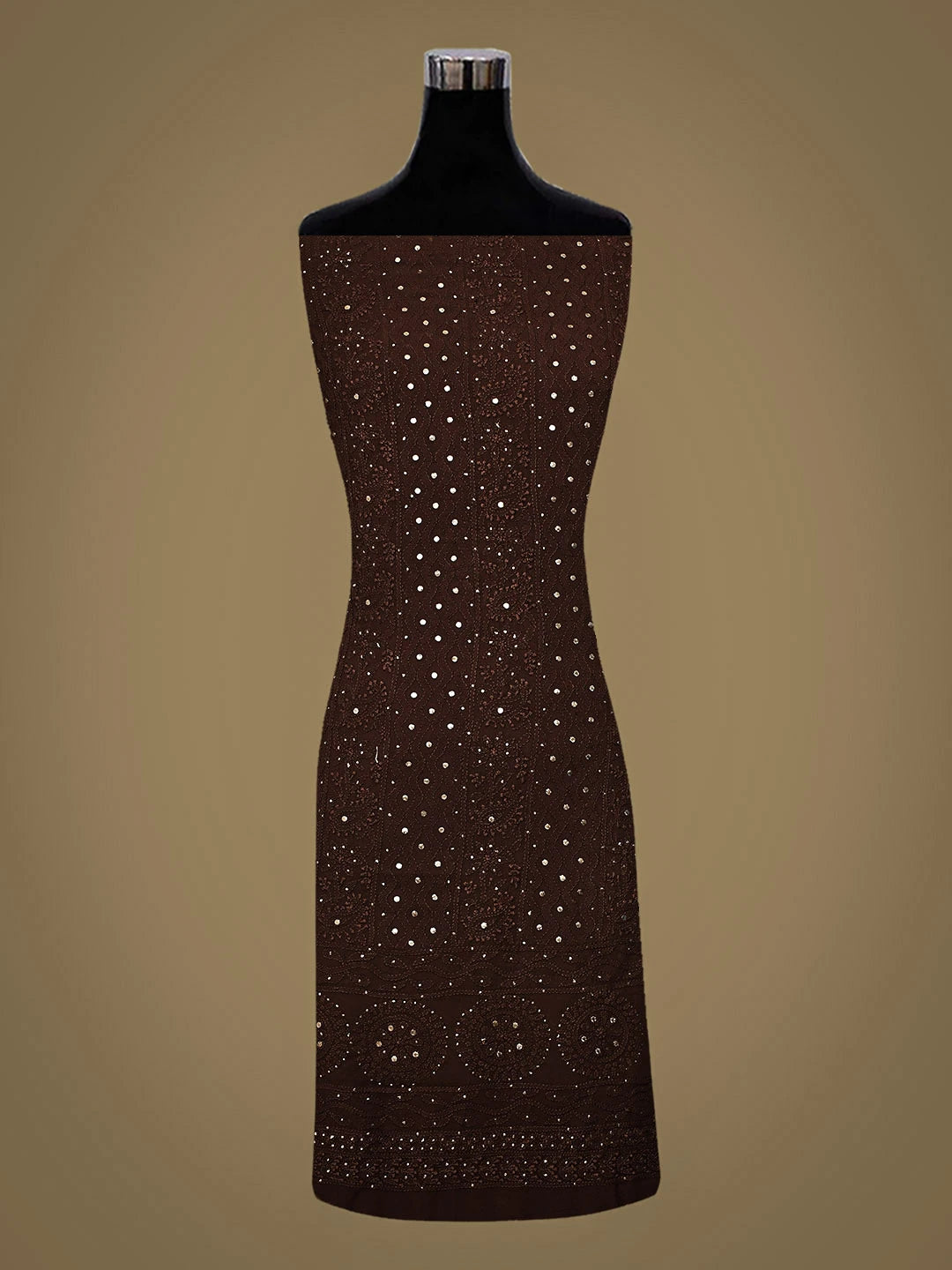 Ada Hand Embroidere Forest Brown Viscose Georgette Lucknowi Chikankari Unstitched Kurta Dupatta Set With Muqaish/Mukaish 01A889832
