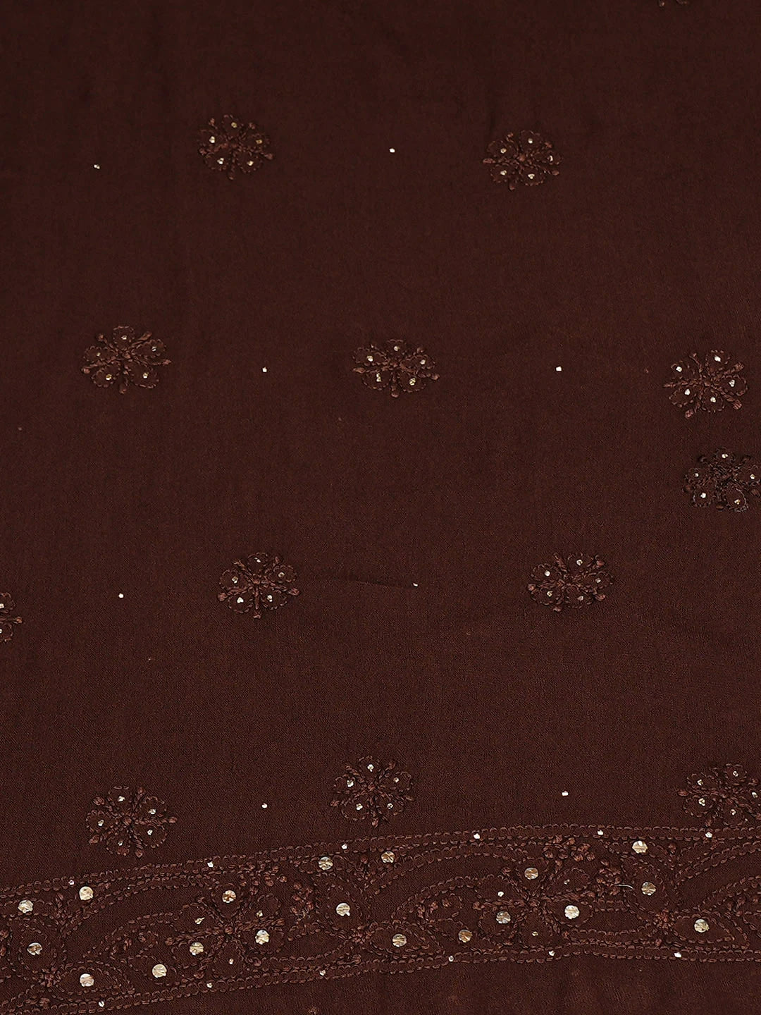 Ada Hand Embroidere Forest Brown Viscose Georgette Lucknowi Chikankari Unstitched Kurta Dupatta Set With Muqaish/Mukaish 01A889832