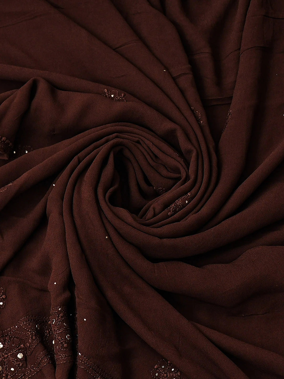 Ada Hand Embroidere Forest Brown Viscose Georgette Lucknowi Chikankari Unstitched Kurta Dupatta Set With Muqaish/Mukaish 01A889832