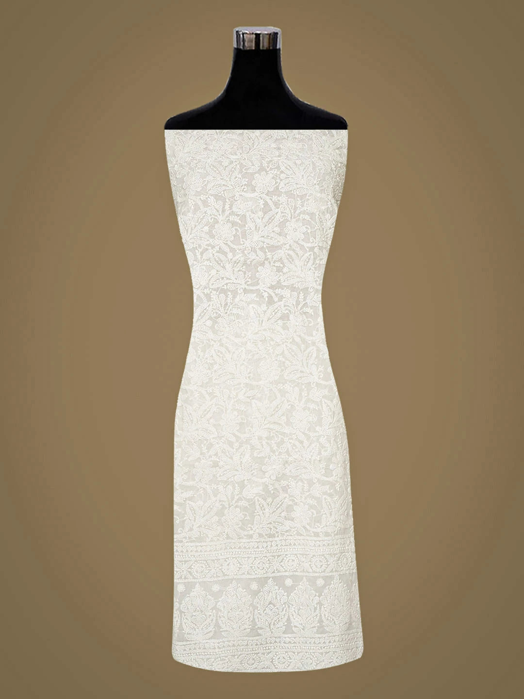 Ada Hand Embroidered White Cotton lucknowi Chikankari Unstitched Kurta 01A898545