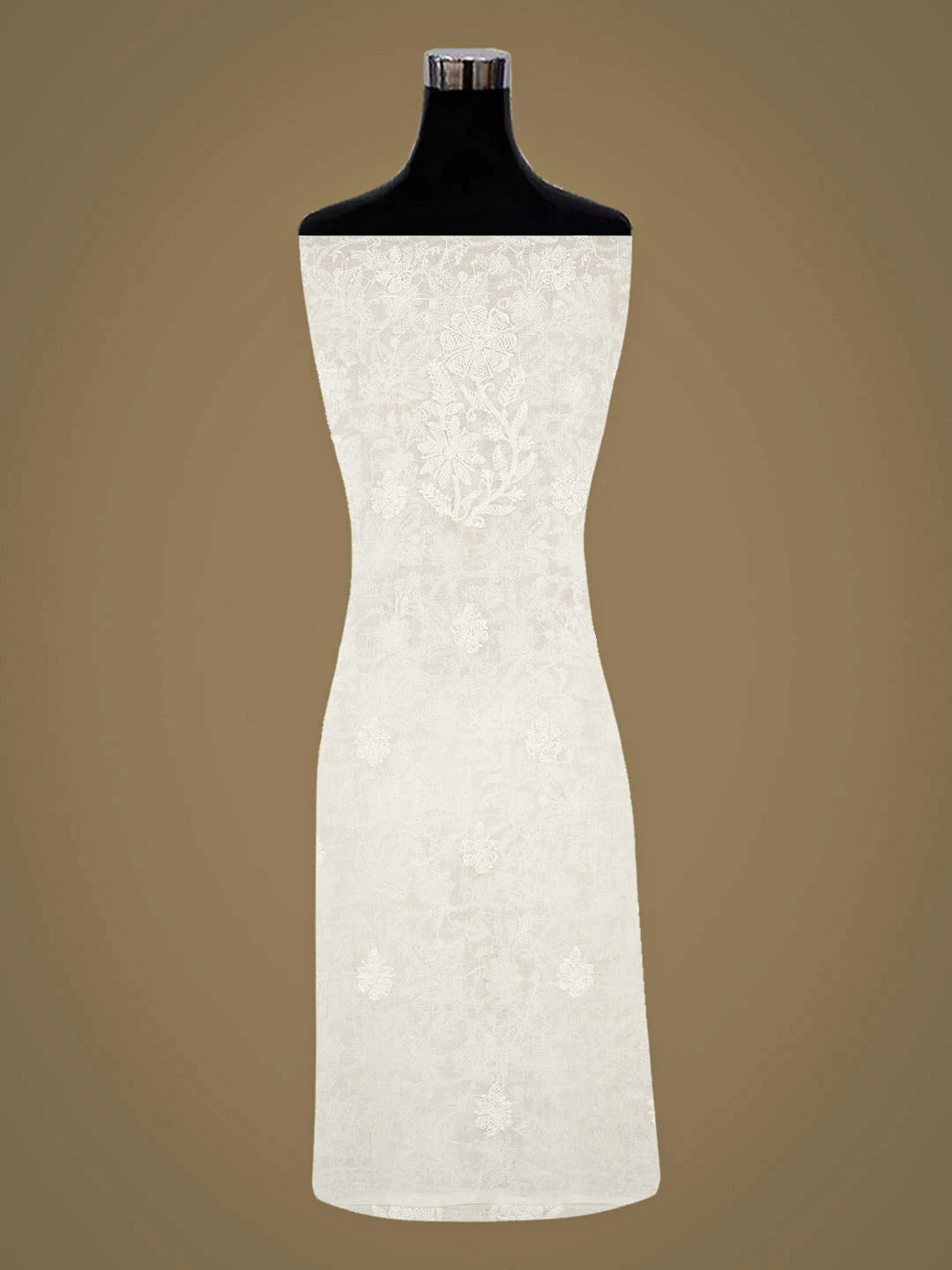 Ada Hand Embroidered White Cotton lucknowi Chikankari Unstitched Kurta 01A898545