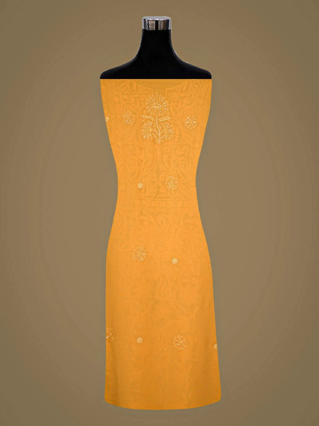 Ada Hand Embroidered Mustard Viscose Georgette Lucknowi Chikankari Unstitched Kurta Dupatta Set With Cutdana Work 01A933277