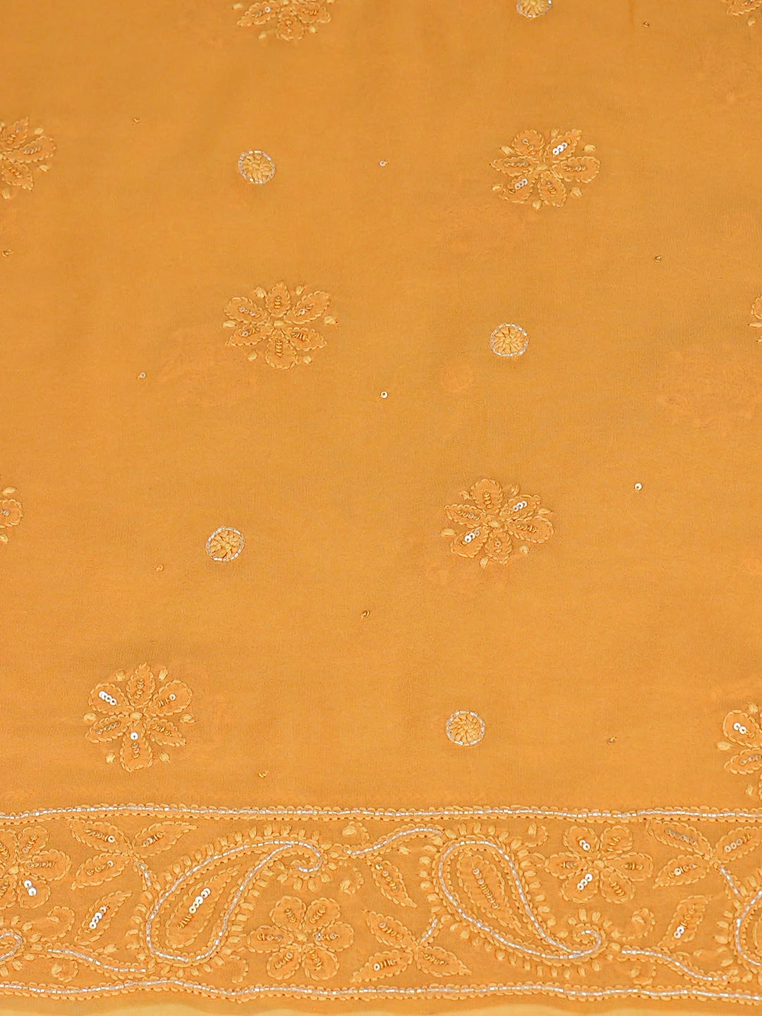 Ada Hand Embroidered Mustard Viscose Georgette Lucknowi Chikankari Unstitched Kurta Dupatta Set With Cutdana Work 01A933277