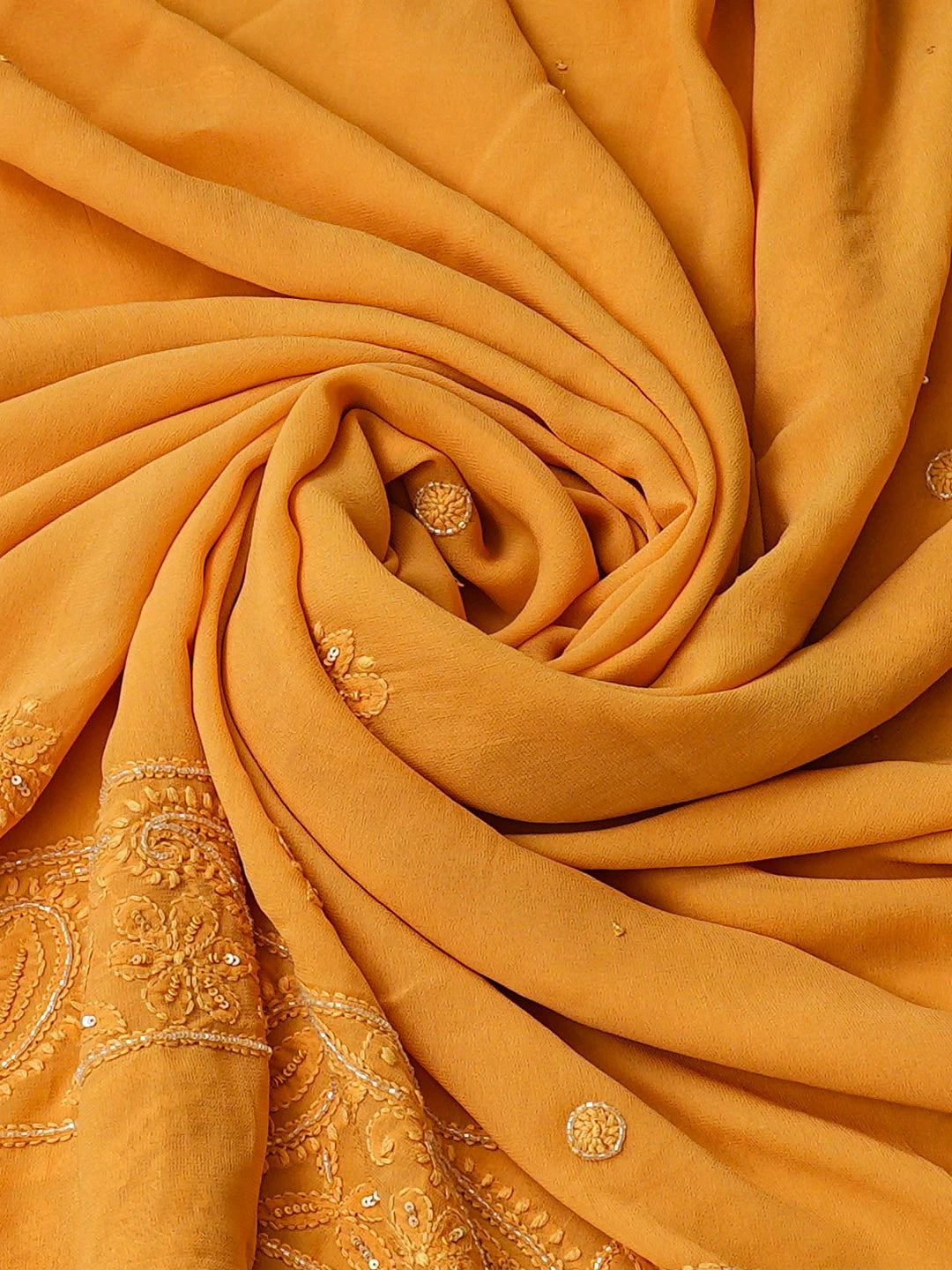 Ada Hand Embroidered Mustard Viscose Georgette Lucknowi Chikankari Unstitched Kurta Dupatta Set With Cutdana Work 01A933277