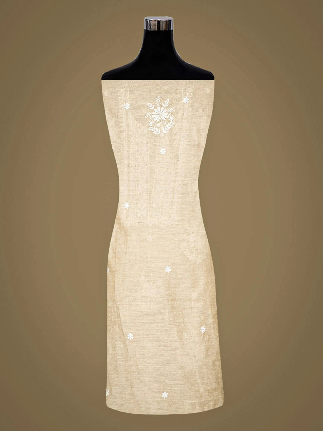 Ada Hand Embroidered Fawn Khadi Chanderi Lucknowi Chikankari Unstitched Kurta Dupatta Set 01A888680