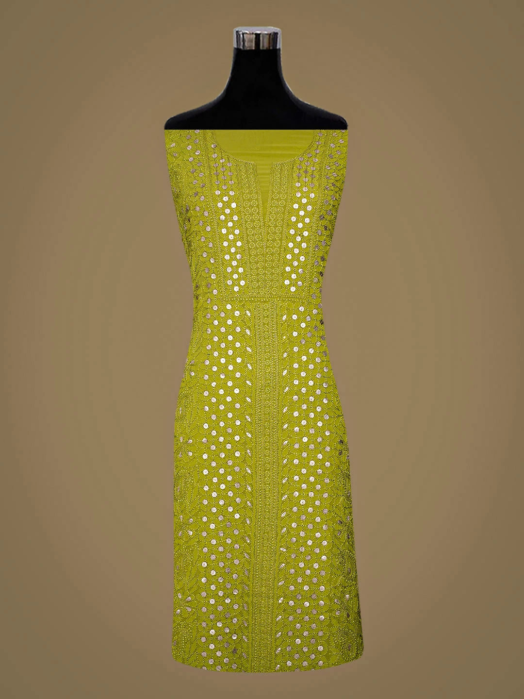 Ada Hand Embroidered Green Viscose Georgette Lucknowi Chikankari Unstitched Kurta Dupatta Set With Gotta Patti Work 01A933488