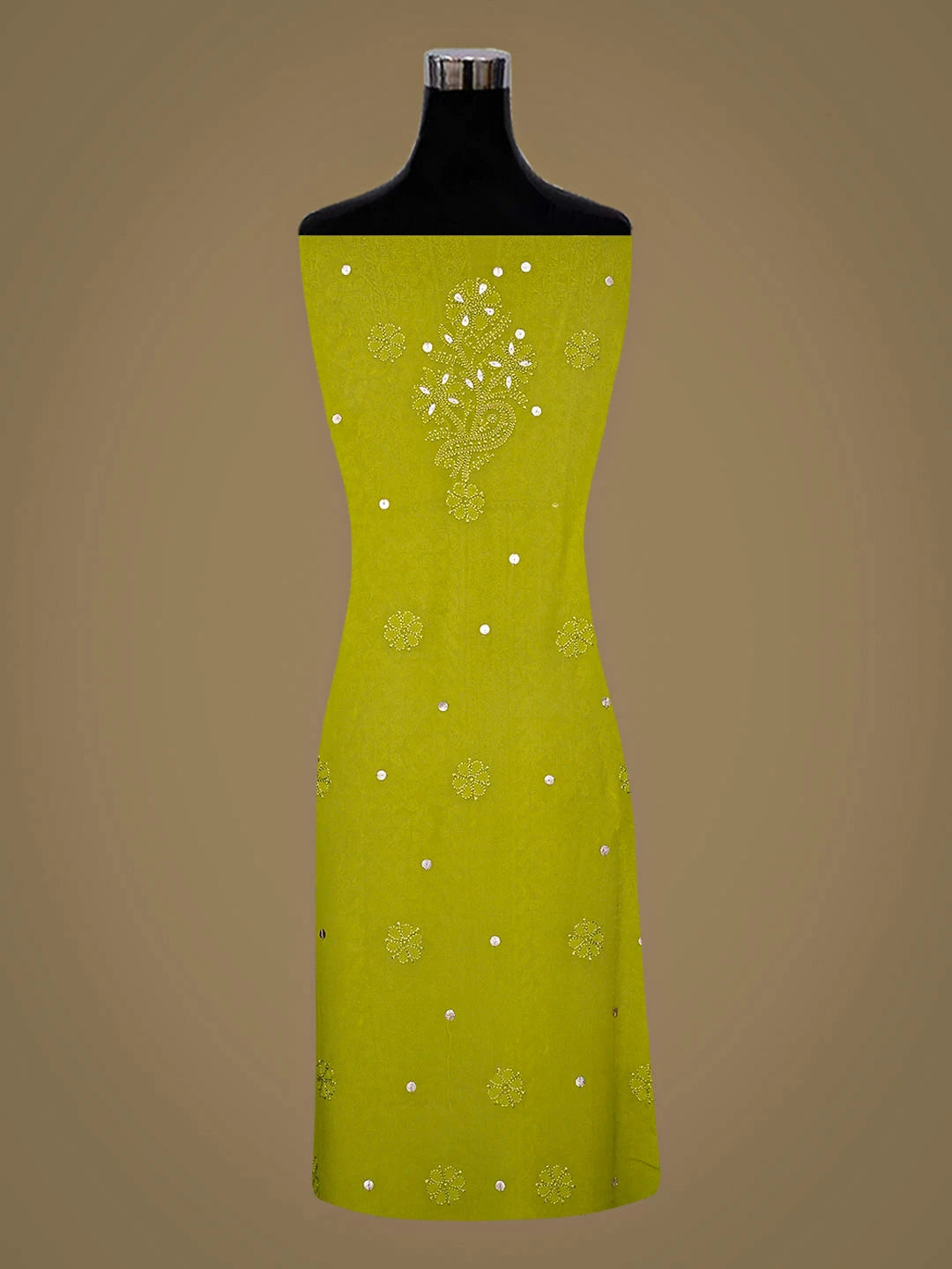 Ada Hand Embroidered Green Viscose Georgette Lucknowi Chikankari Unstitched Kurta Dupatta Set With Gotta Patti Work 01A933488