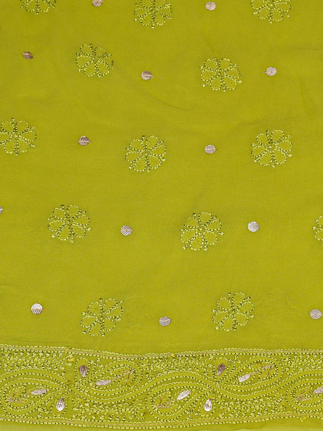 Ada Hand Embroidered Green Viscose Georgette Lucknowi Chikankari Unstitched Kurta Dupatta Set With Gotta Patti Work 01A933488