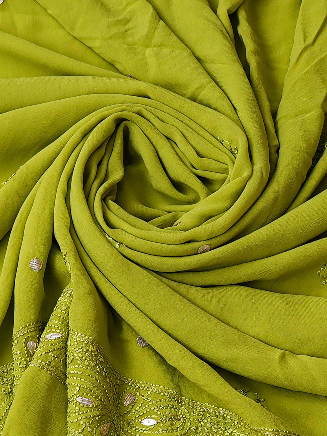Ada Hand Embroidered Green Viscose Georgette Lucknowi Chikankari Unstitched Kurta Dupatta Set With Gotta Patti Work 01A933488