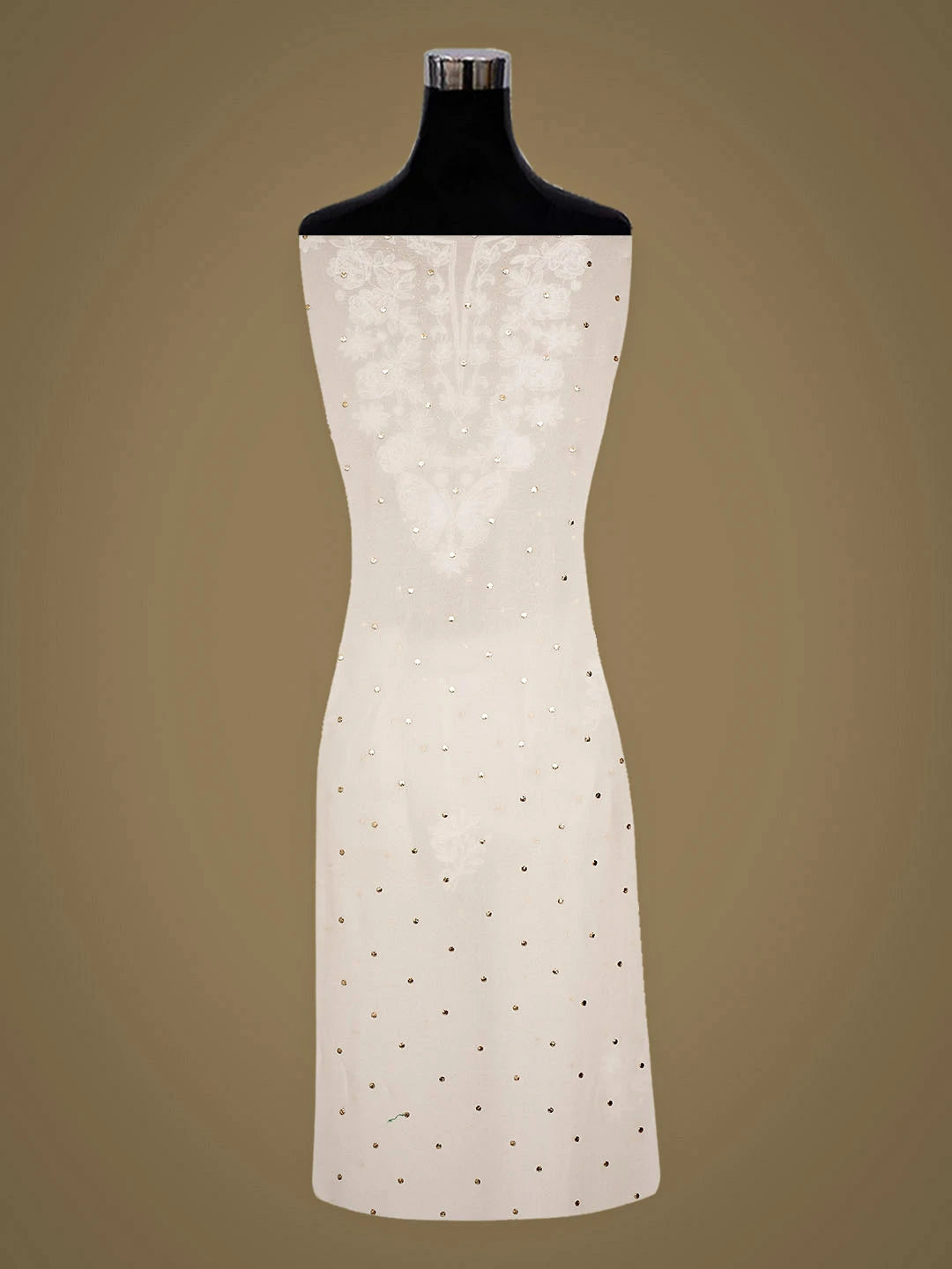 Ada Hand Embroidered White Viscose Georgette Lucknowi Chikankari Unstitched Kurta Dupatta Set With Muqaish/Mukaish Work 01A844977