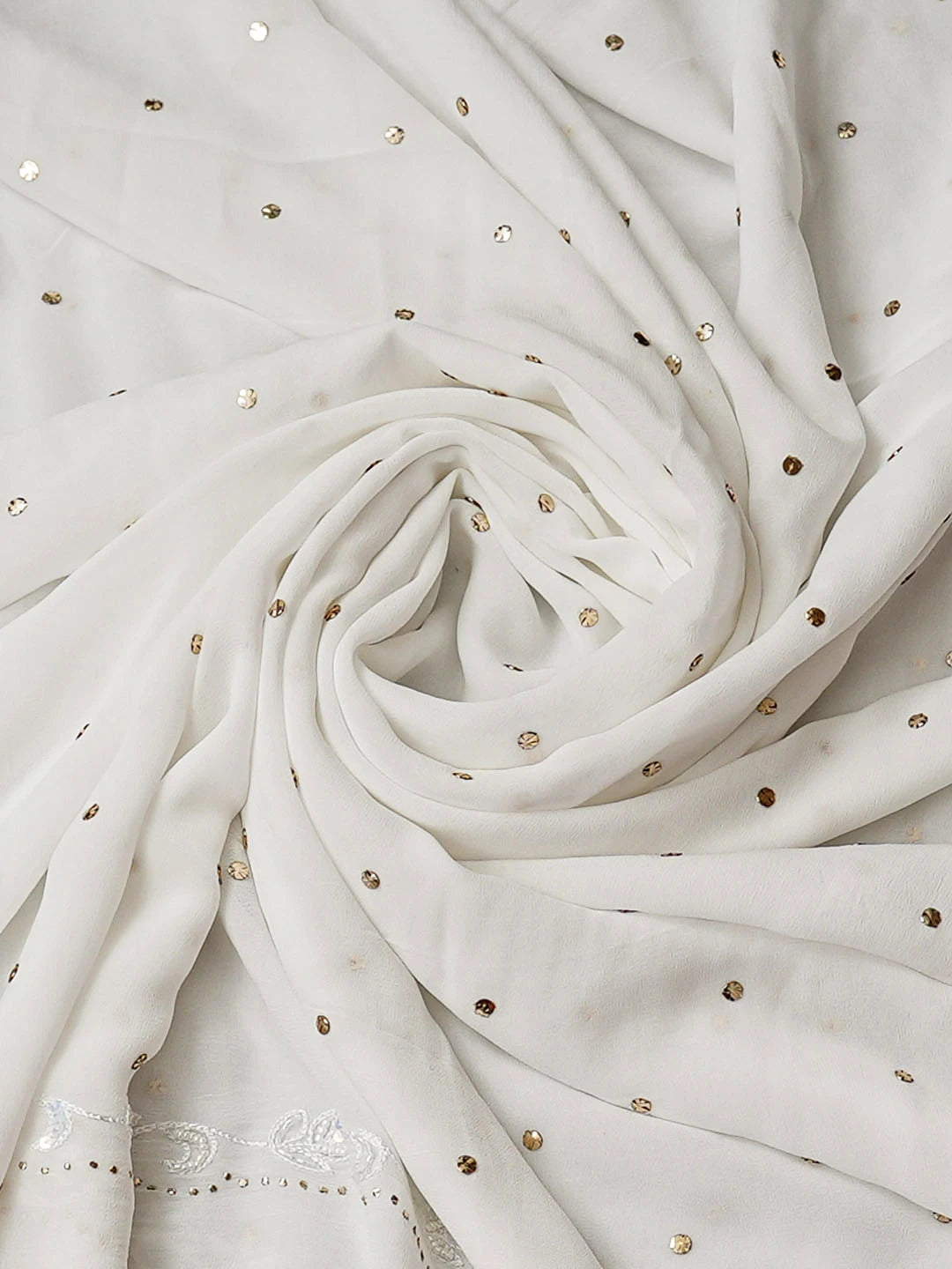 Ada Hand Embroidered White Viscose Georgette Lucknowi Chikankari Unstitched Kurta Dupatta Set With Muqaish/Mukaish Work 01A844977
