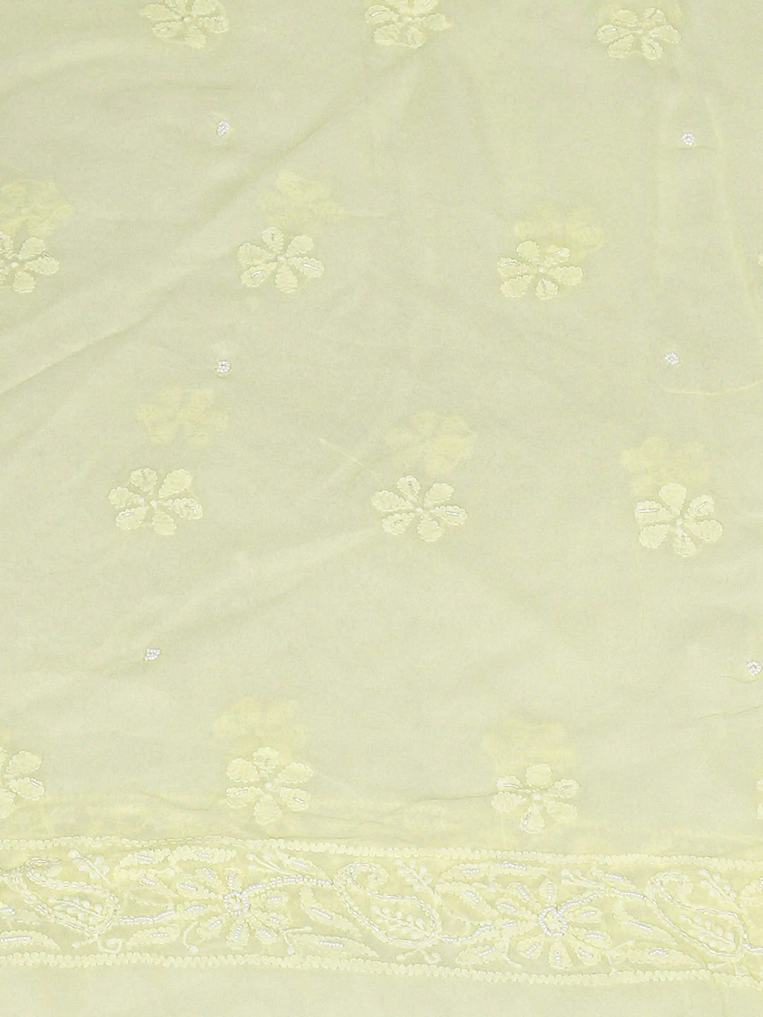 Ada Hand Embroidered Lemon Viscose Georgette Lucknowi Chikankari Unstitched Kurta Dupatta Set With Pearl Work 01A951196