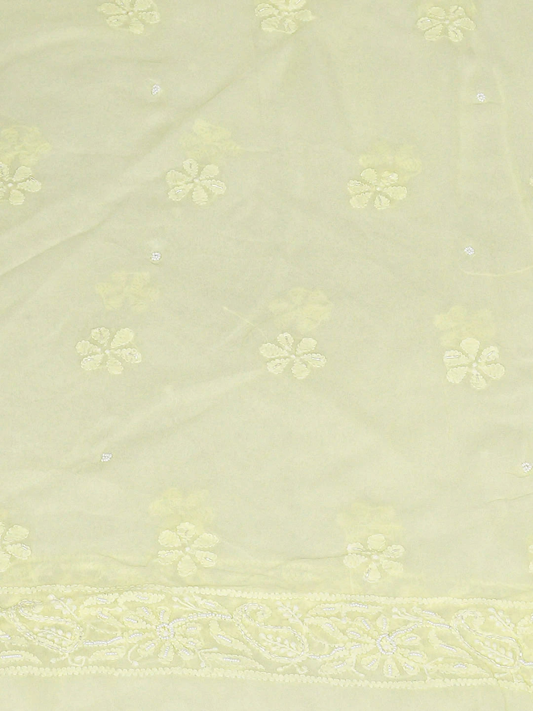 Ada Hand Embroidered Lemon Viscose Georgette Lucknowi Chikankari Unstitched Kurta Dupatta Set With Pearl Work 01A951196