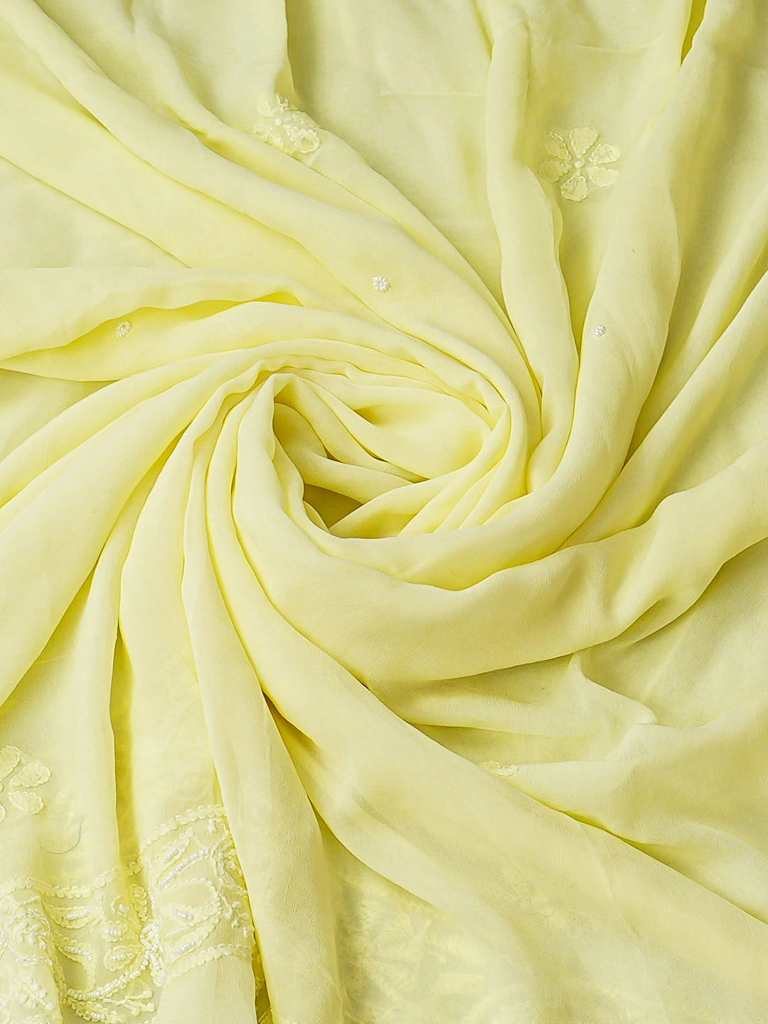 Ada Hand Embroidered Lemon Viscose Georgette Lucknowi Chikankari Unstitched Kurta Dupatta Set With Pearl Work 01A951196