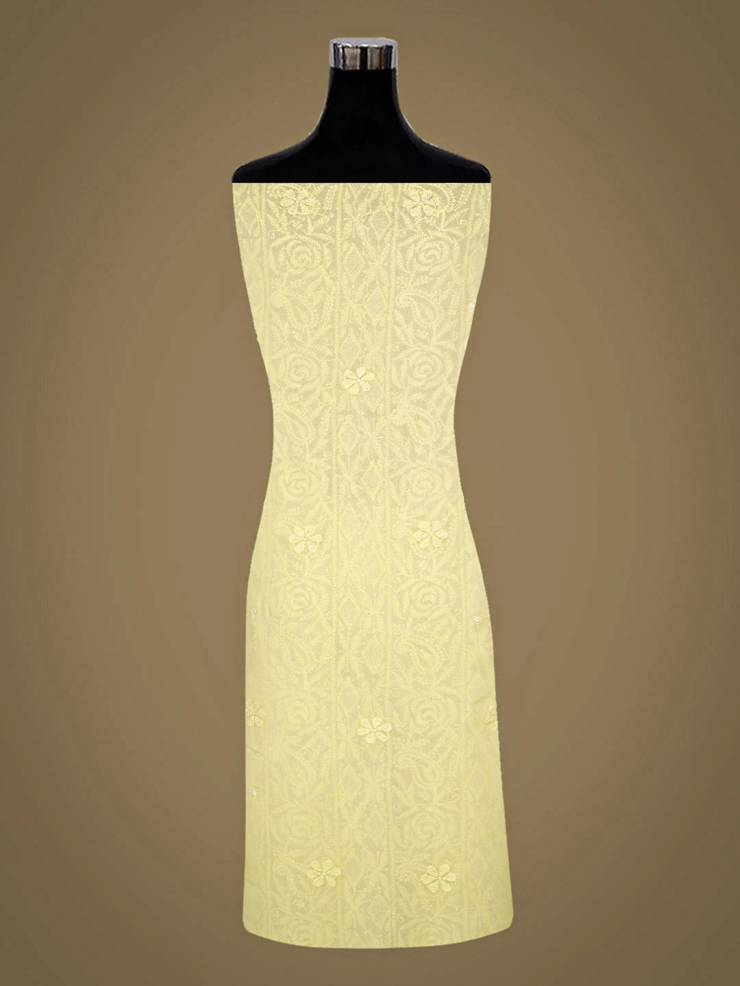 Ada Hand Embroidered Lemon Viscose Georgette Lucknowi Chikankari Unstitched Kurta Dupatta Set With Pearl Work 01A951196