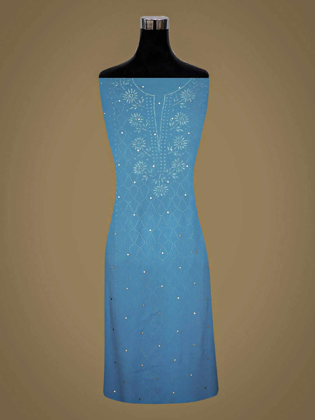 Ada Hand Embroidered Blue Bell Viscose Georgette Lucknowi Chikankari Unstitched Kurta Dupatta Set With Muqaish Work 01A923205