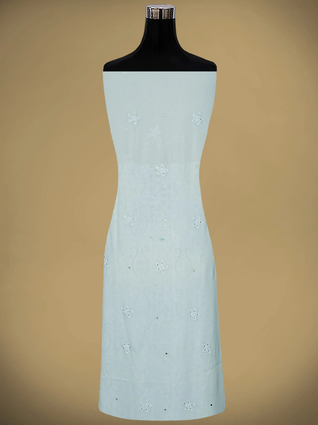 Ada Hand Embroidered Light Blue Viscose Georgette Lucknowi Chikankari Unstitched Kurta Dupatta Set With Muqaish/Mukaish Work 01A889843