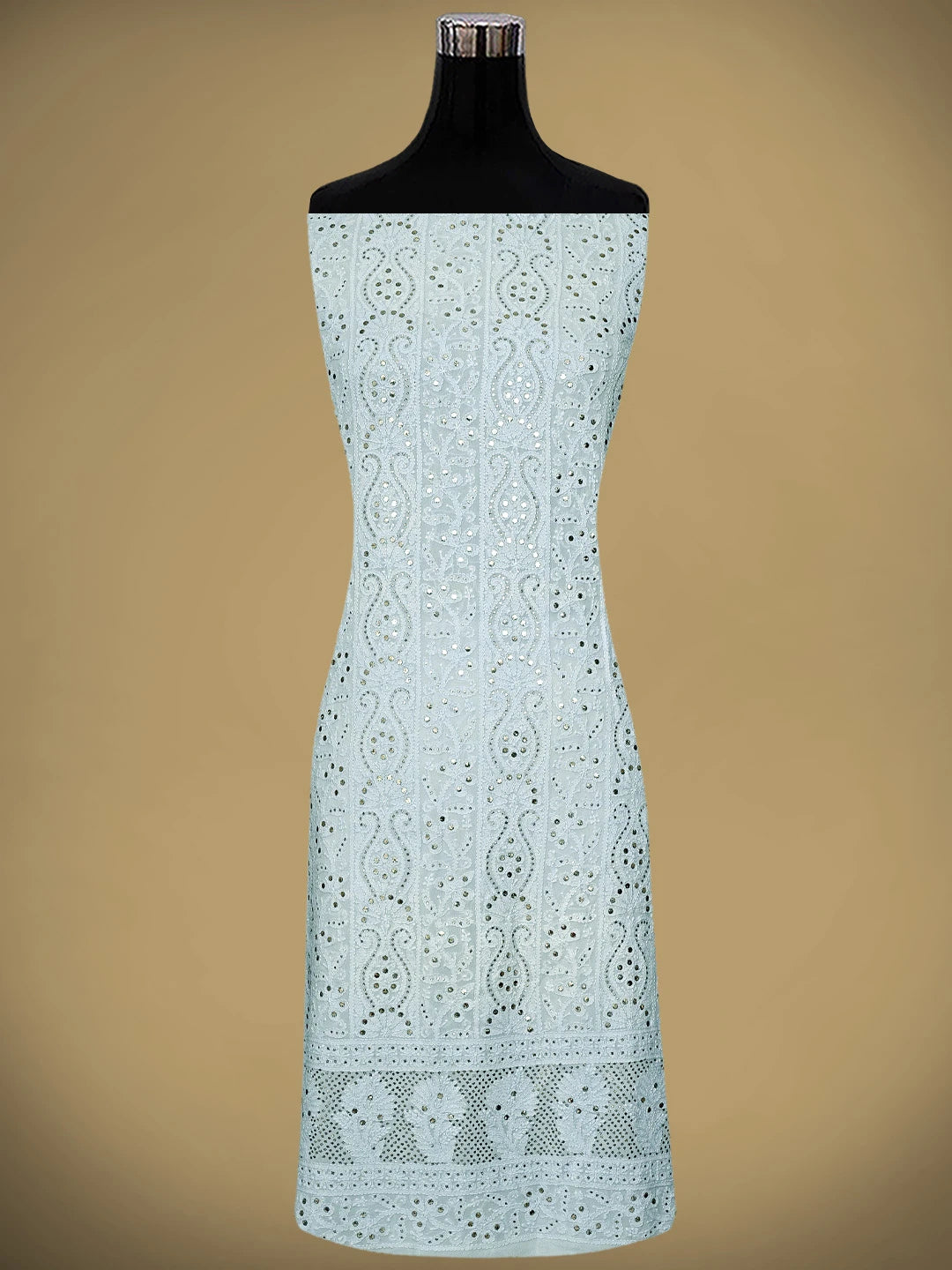 Ada Hand Embroidered Light Blue Viscose Georgette Lucknowi Chikankari Unstitched Kurta Dupatta Set With Muqaish/Mukaish Work 01A889843