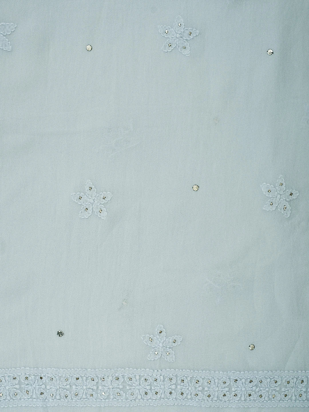 Ada Hand Embroidered Light Blue Viscose Georgette Lucknowi Chikankari Unstitched Kurta Dupatta Set With Muqaish/Mukaish Work 01A889843