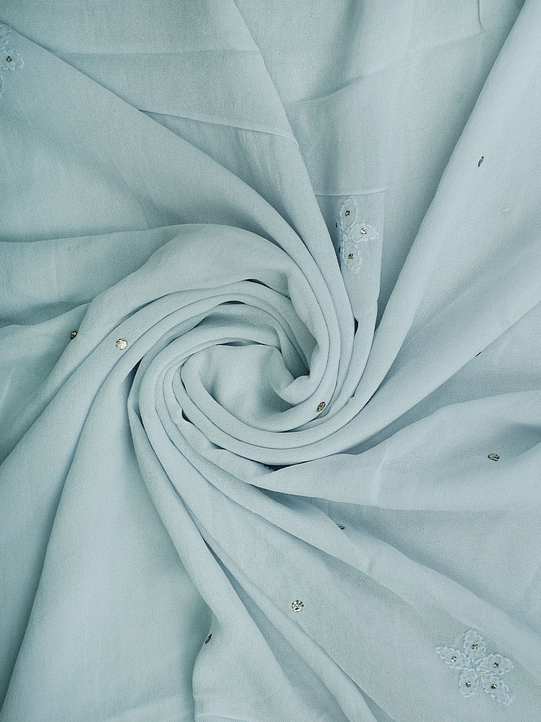 Ada Hand Embroidered Light Blue Viscose Georgette Lucknowi Chikankari Unstitched Kurta Dupatta Set With Muqaish/Mukaish Work 01A889843