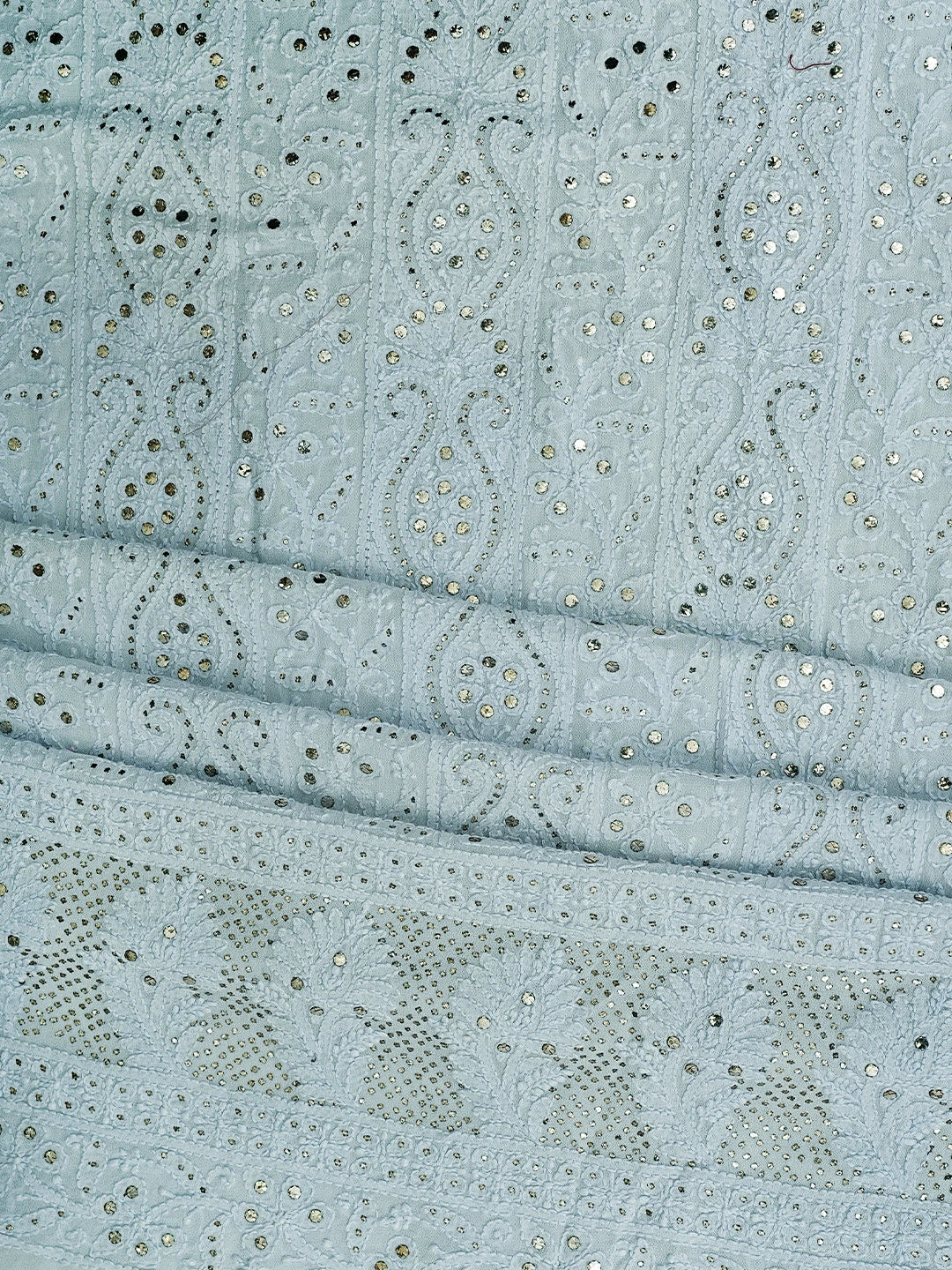 Ada Hand Embroidered Light Blue Viscose Georgette Lucknowi Chikankari Unstitched Kurta Dupatta Set With Muqaish/Mukaish Work 01A889843