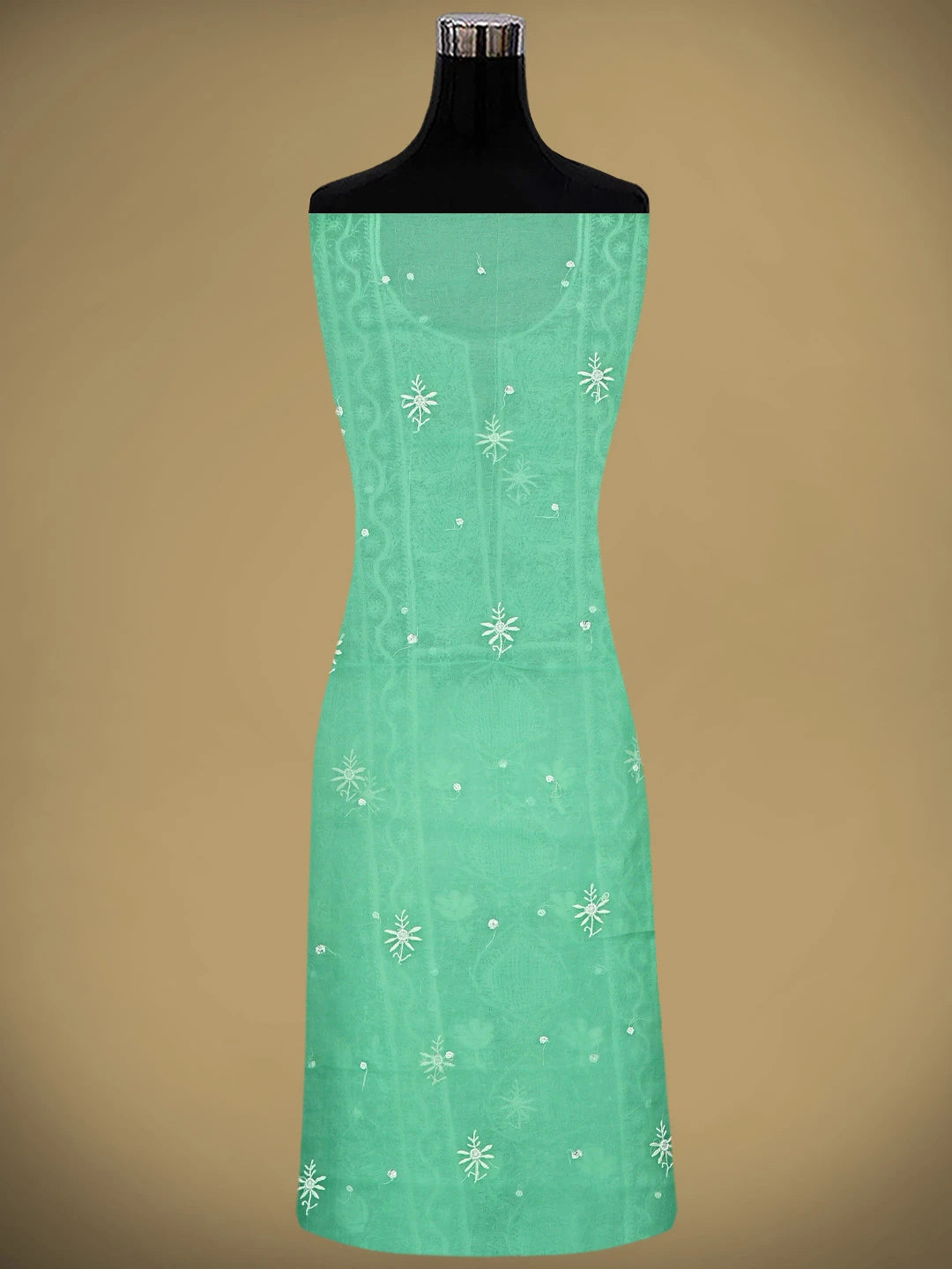 Ada Hand Embroidered Sea Green Organza Lucknowi Chikankari Unstitched Kurta Dupatta Set With Cutdana Work 01A939350
