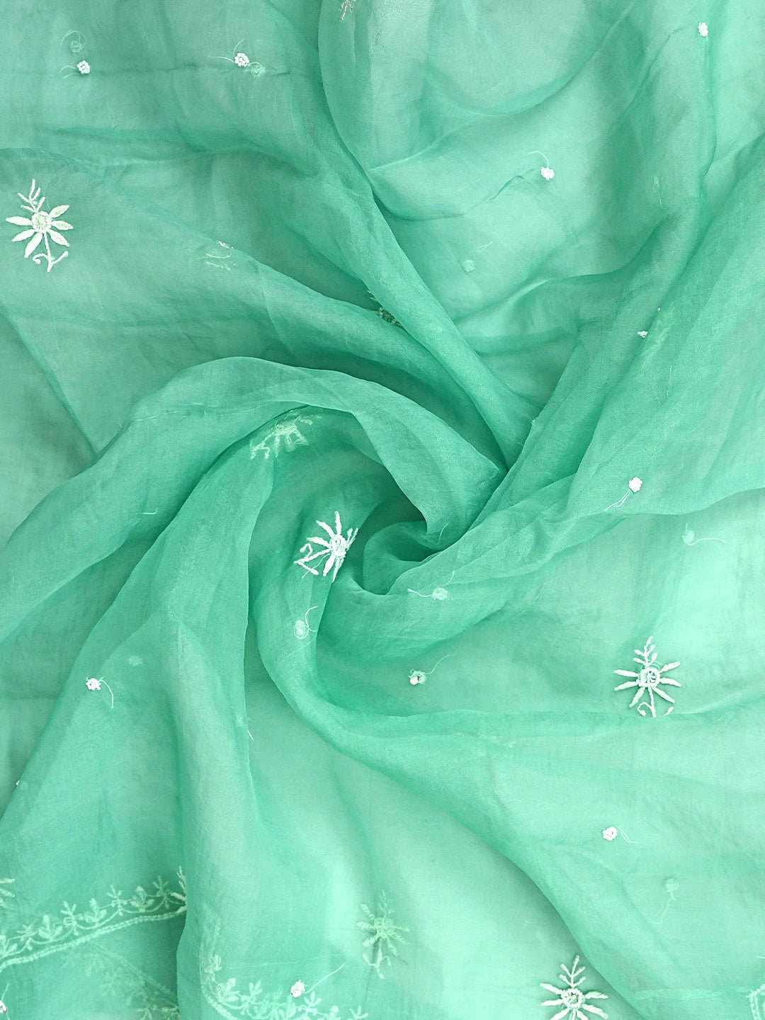 Ada Hand Embroidered Sea Green Organza Lucknowi Chikankari Unstitched Kurta Dupatta Set With Cutdana Work 01A939350