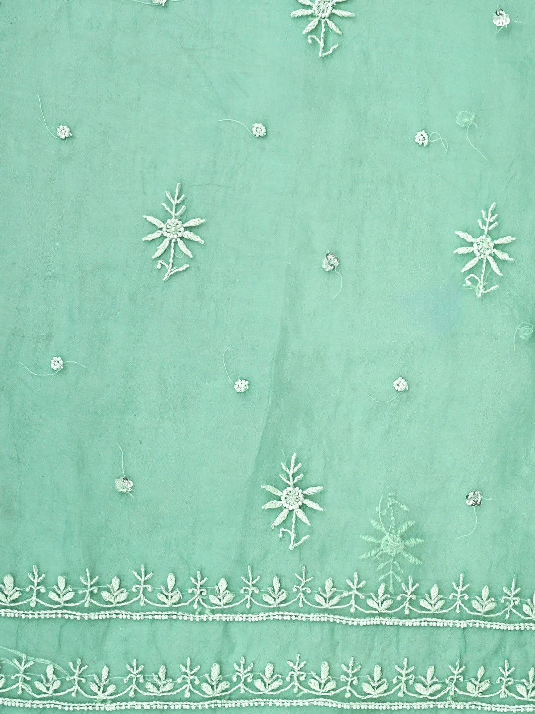 Ada Hand Embroidered Sea Green Organza Lucknowi Chikankari Unstitched Kurta Dupatta Set With Cutdana Work 01A939350