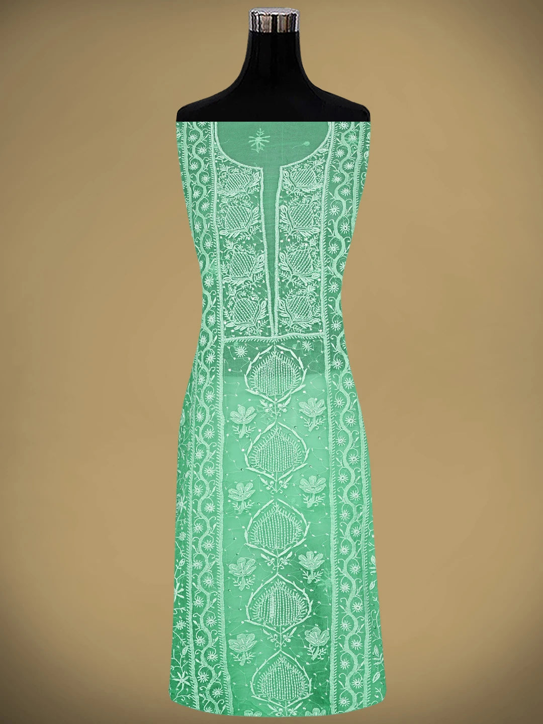 Ada Hand Embroidered Sea Green Organza Lucknowi Chikankari Unstitched Kurta Dupatta Set With Cutdana Work 01A939350