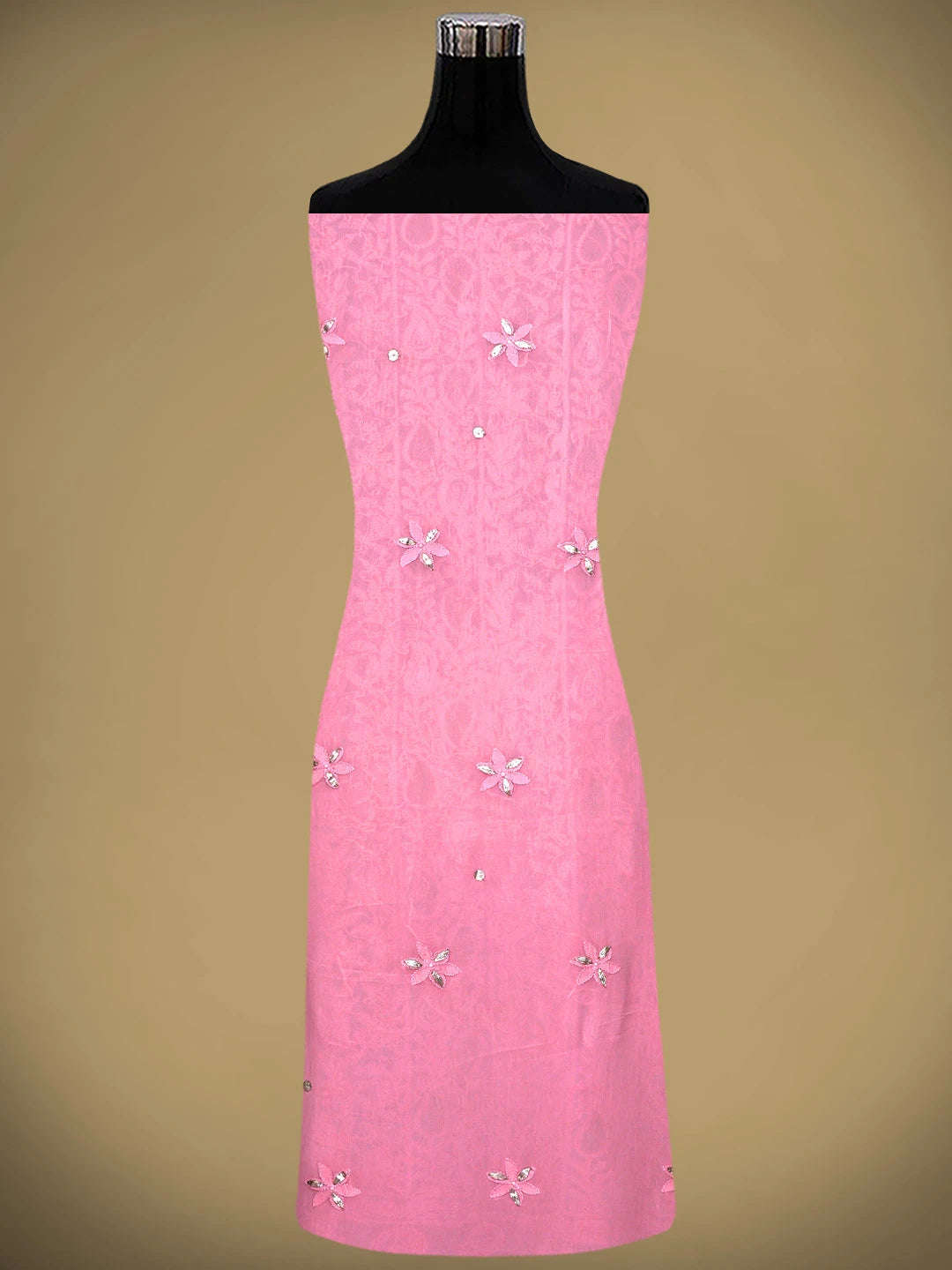 Ada Hand Embroidered Pink Viscose Groegette lucknowi Chikankari Unstitched Kurta Dupatta Set With Gota Patti 01A934092