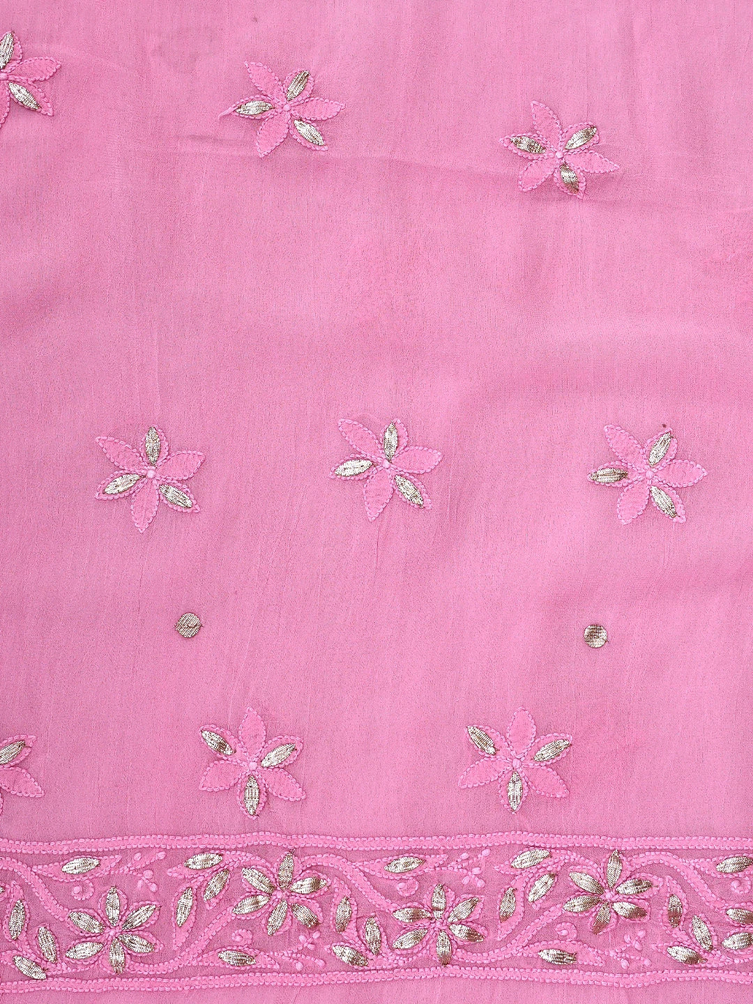 Ada Hand Embroidered Pink Viscose Groegette lucknowi Chikankari Unstitched Kurta Dupatta Set With Gota Patti 01A934092