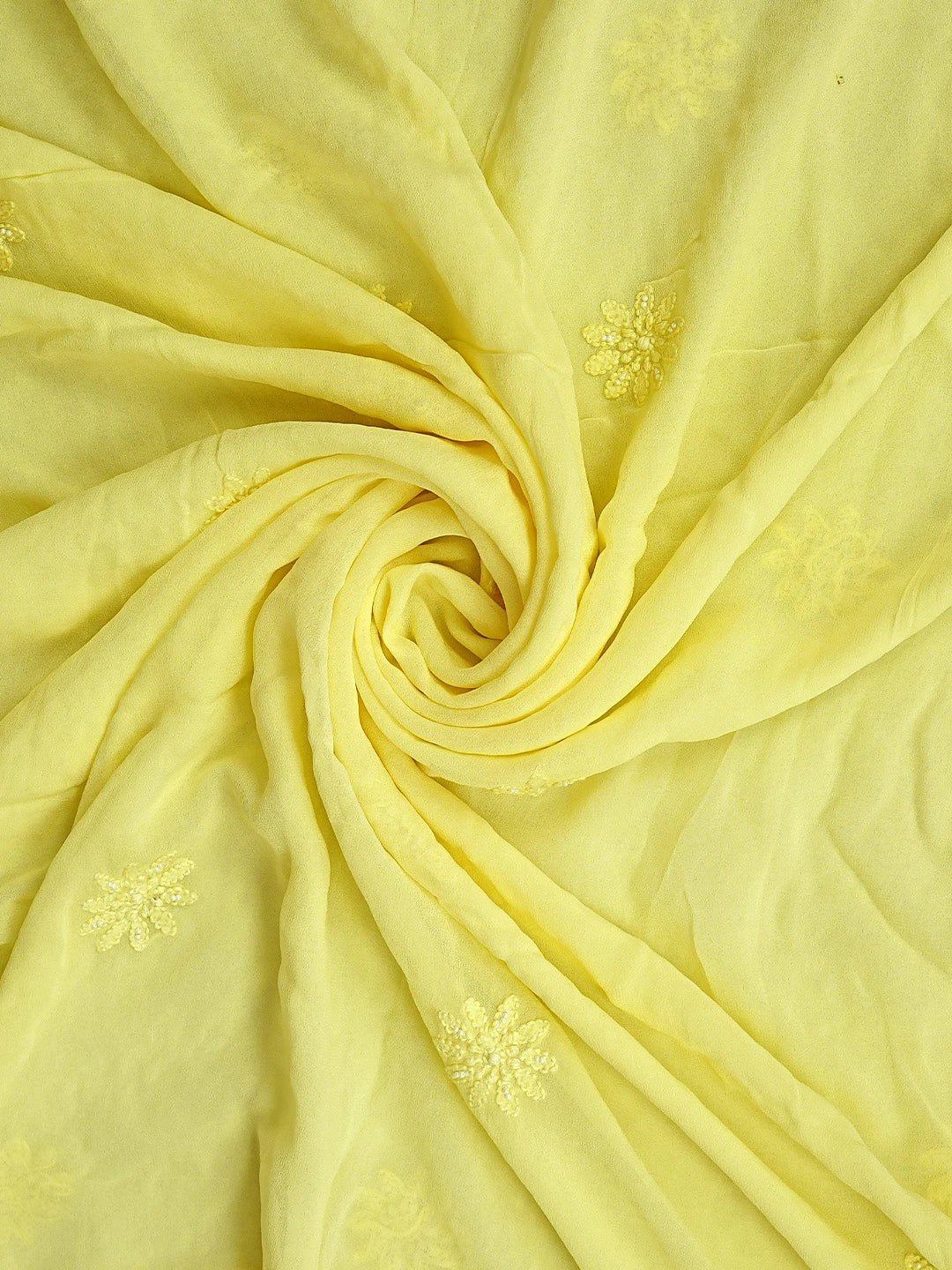 Ada Hand Embroidered Lemon Viscose Georgette Lucknowi Chikankari Unstitched Kurta Dupatta Set With Pearl Work 01A957729