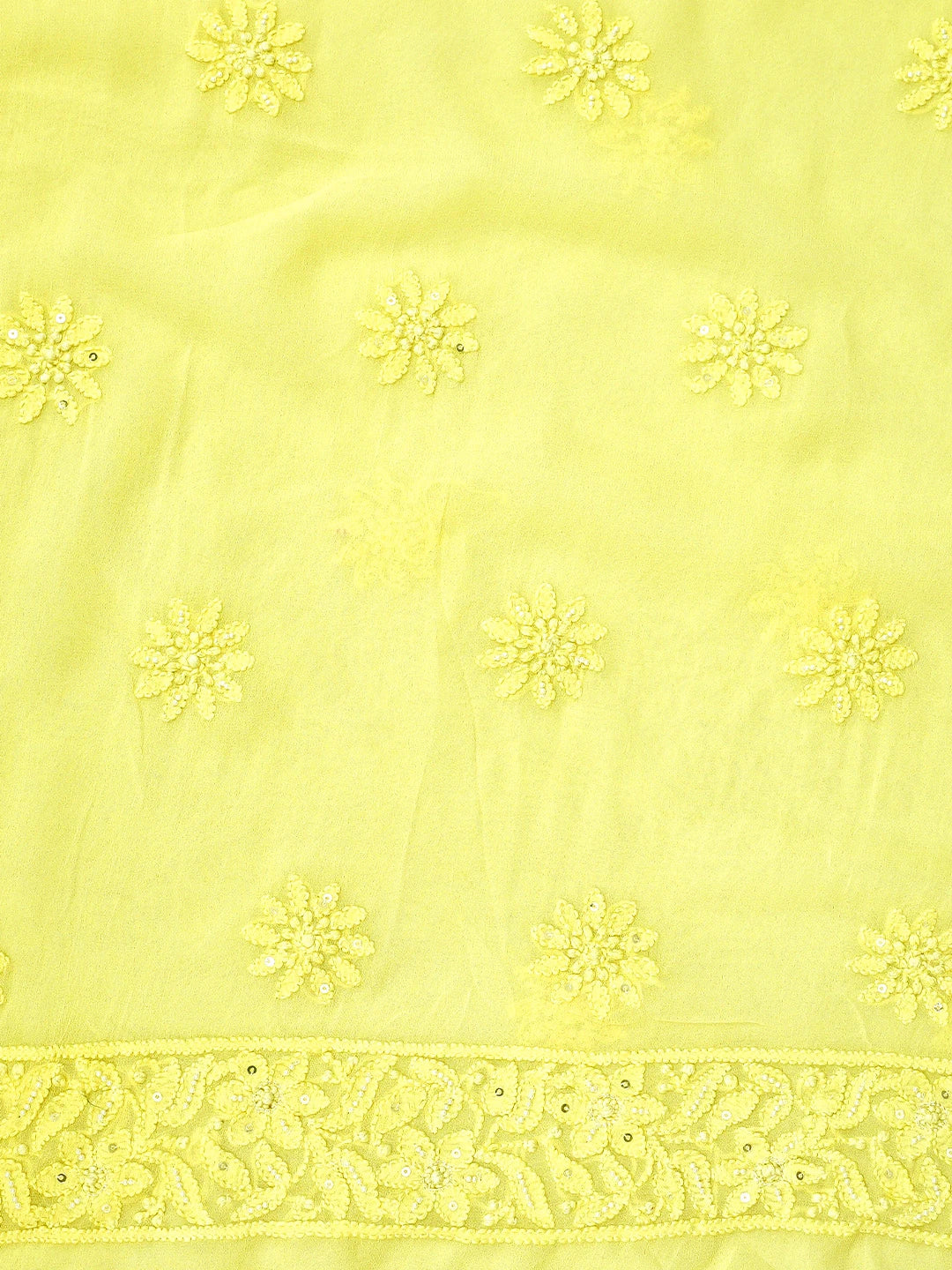 Ada Hand Embroidered Lemon Viscose Georgette Lucknowi Chikankari Unstitched Kurta Dupatta Set With Pearl Work 01A957729