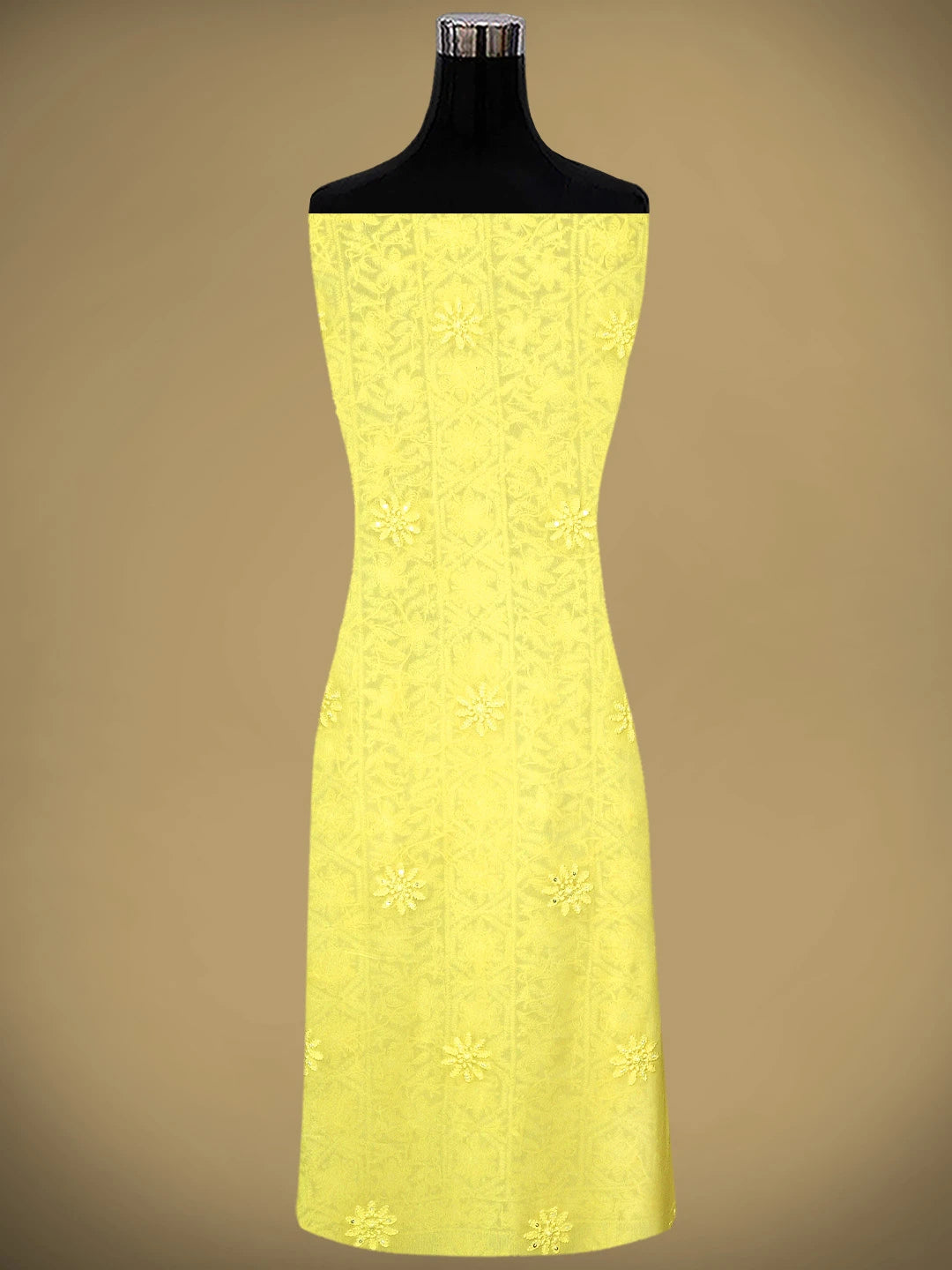 Ada Hand Embroidered Lemon Viscose Georgette Lucknowi Chikankari Unstitched Kurta Dupatta Set With Pearl Work 01A957729